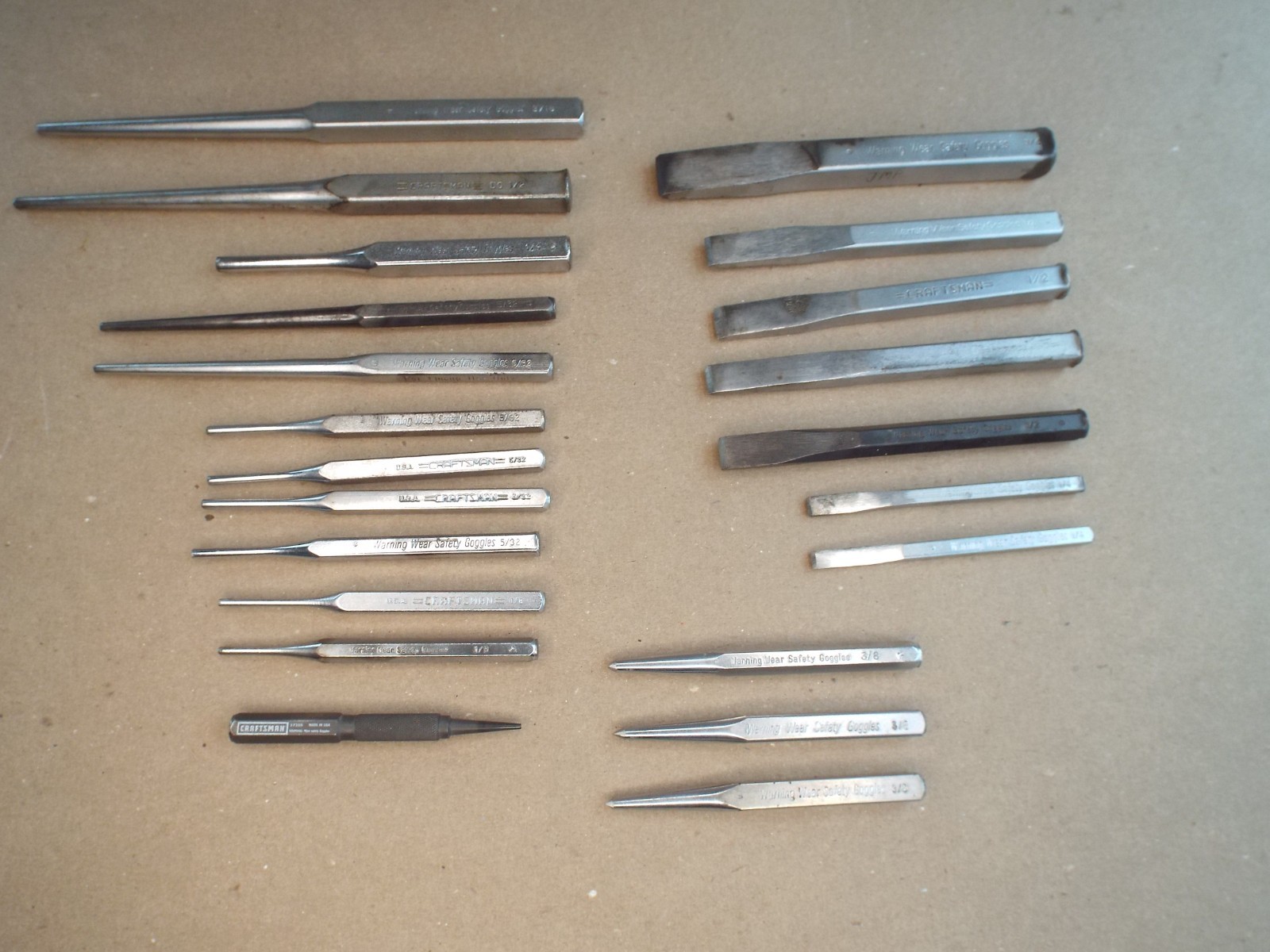 VTG 22 Pc Craftsman Chisel, Punch, Pin Punch Lot USA for Parts / Repair – (Read)