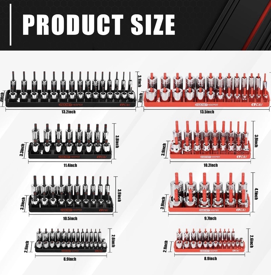 8 Piece Socket Organizers 1/4” – 3/8” & 1/2” Standard & Metric- Shallow & Deep