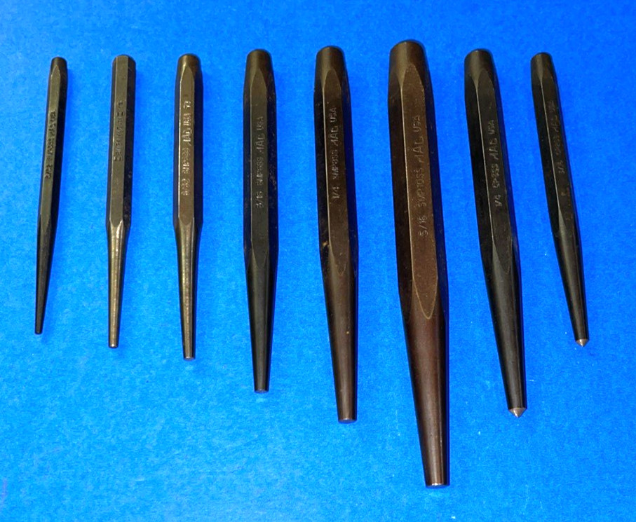 MAC TOOLS NEW 8 PIECE TOTAL 6 PIECE STARTER/MACHINE PUNCH SET + 2 CENTER PUNCHES