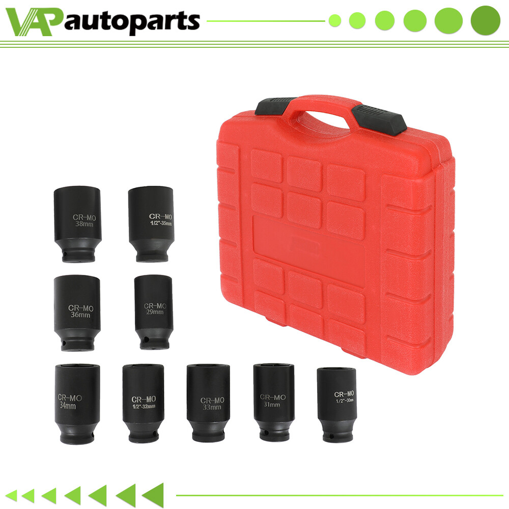9pc Deep Impact Socket Set 1/2″ Drive Metric Axle Hub Nut Sockets 29-38mm & Case
