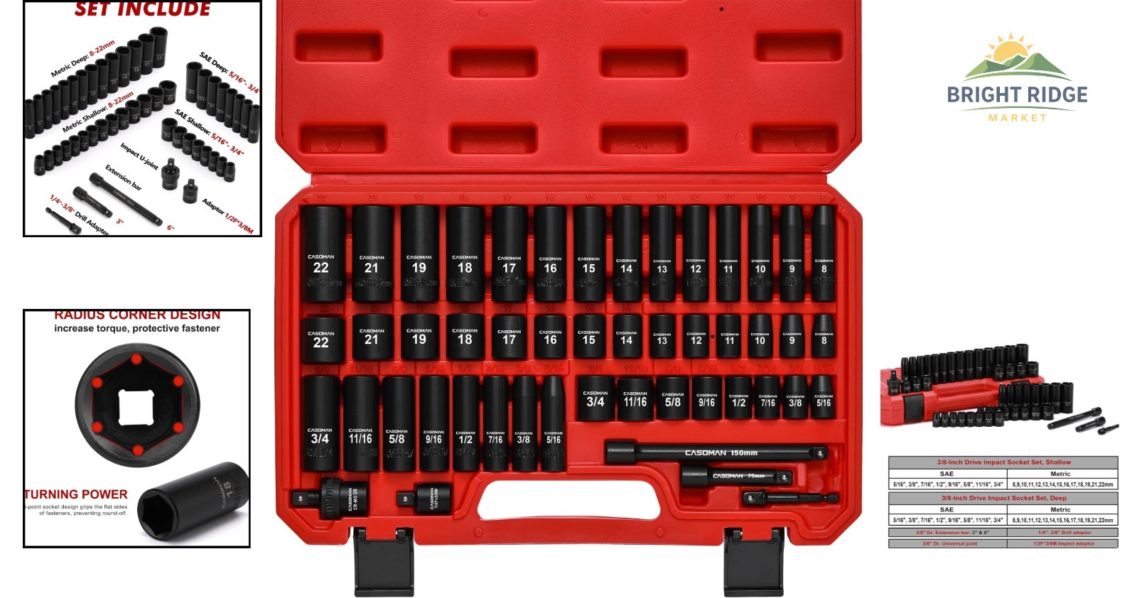 49-Piece Impact Socket Set with SAE and Metric Sizes in Chrome Vanadium Steel