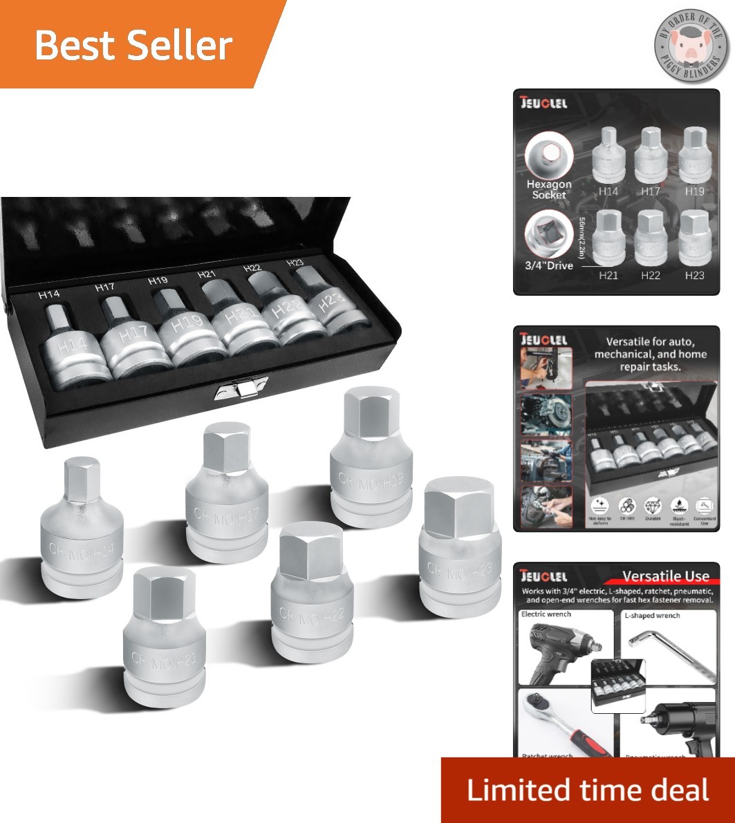 6PCS Chrome Molybdenum Hex Allen Bit Socket Set with Carrying Case – 3/4″ Drive