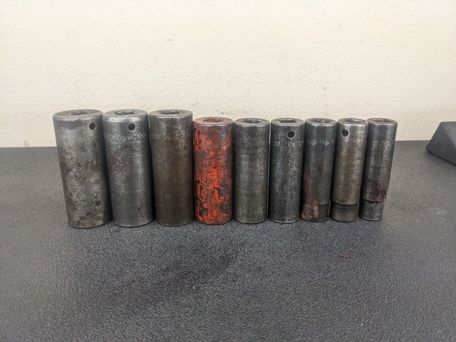 #bm563 Snap On Tools 309SIMYA 1/2″ Drive 9pc SAE Deep 6 Point Impact Socket Set