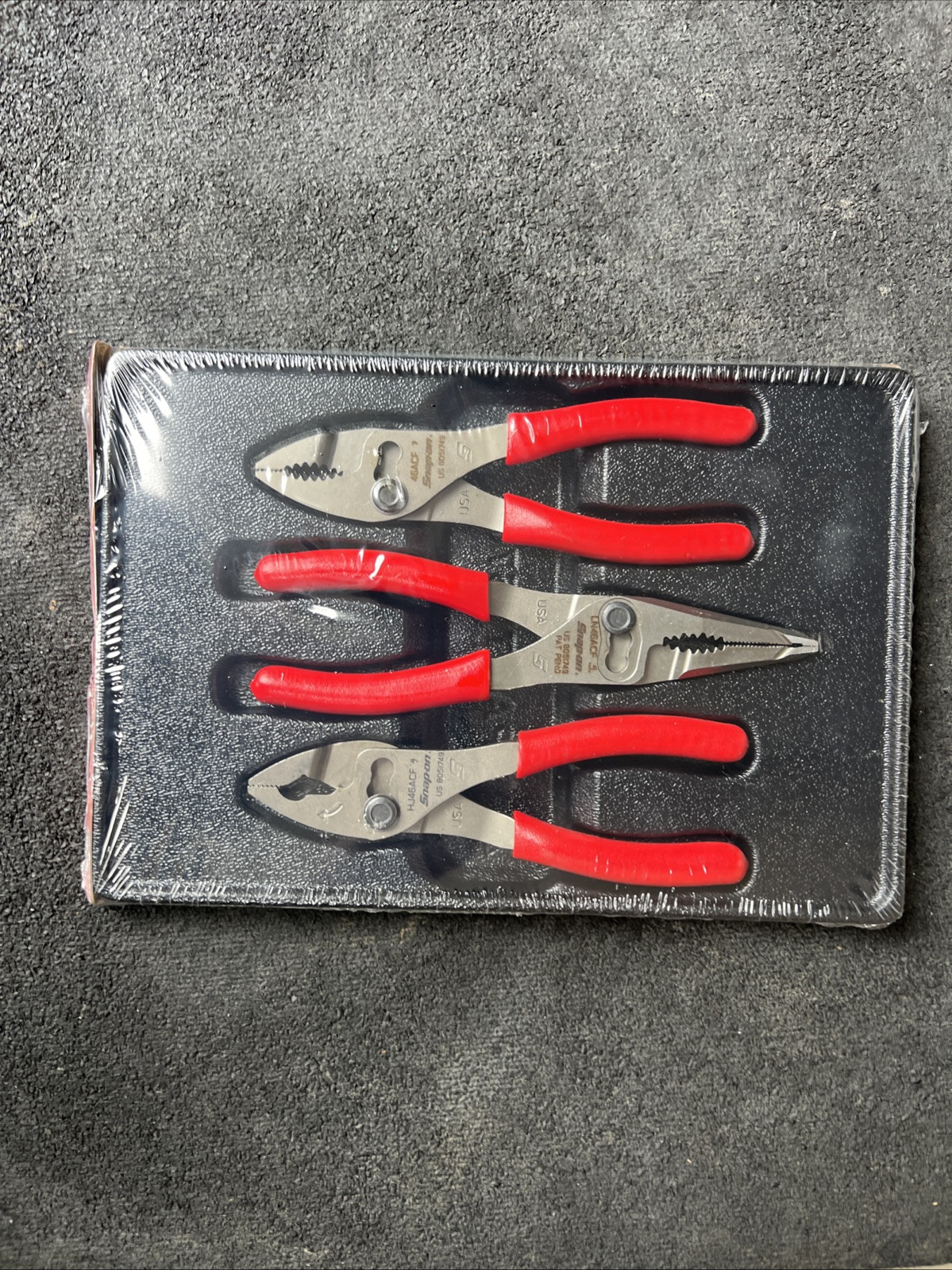 For Snap-on Tools USA NEW RED 3pc Soft Grip Slip Joint Pliers Set PL346ACF