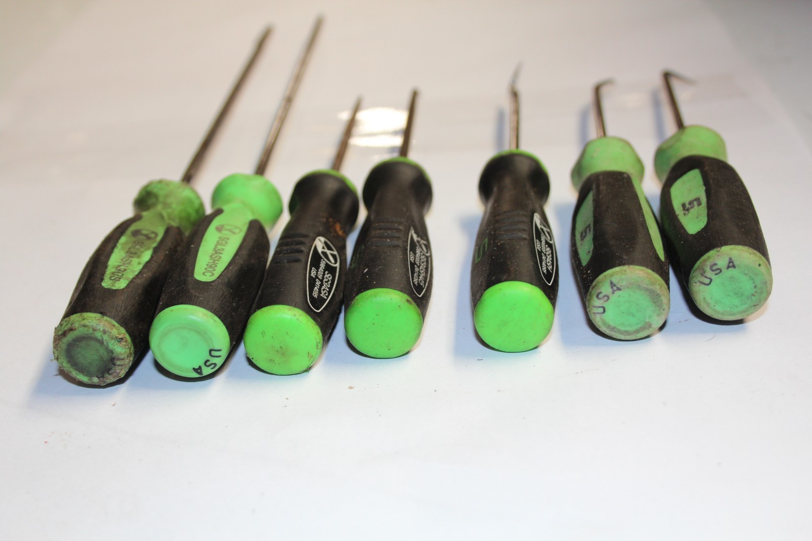 Snap-on Instinct® Miniature Pick, Hook & Awl Set 7 Piece Green Handle Set USA