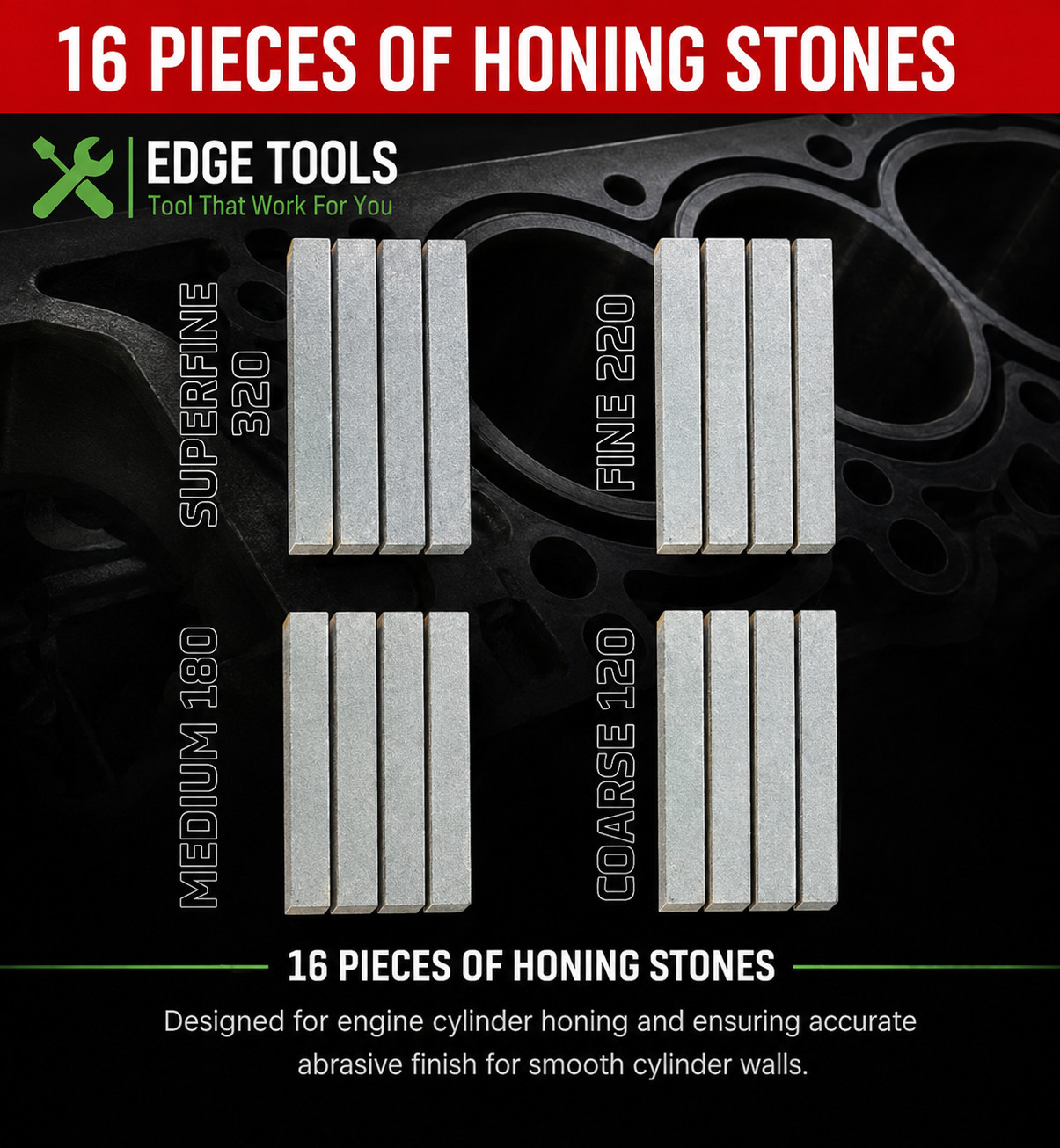 All Sizes CYLINDER ENGINE HONE kit’s 2.5″ – 5.5″ STONES ONLY EDGE TOOLS USA