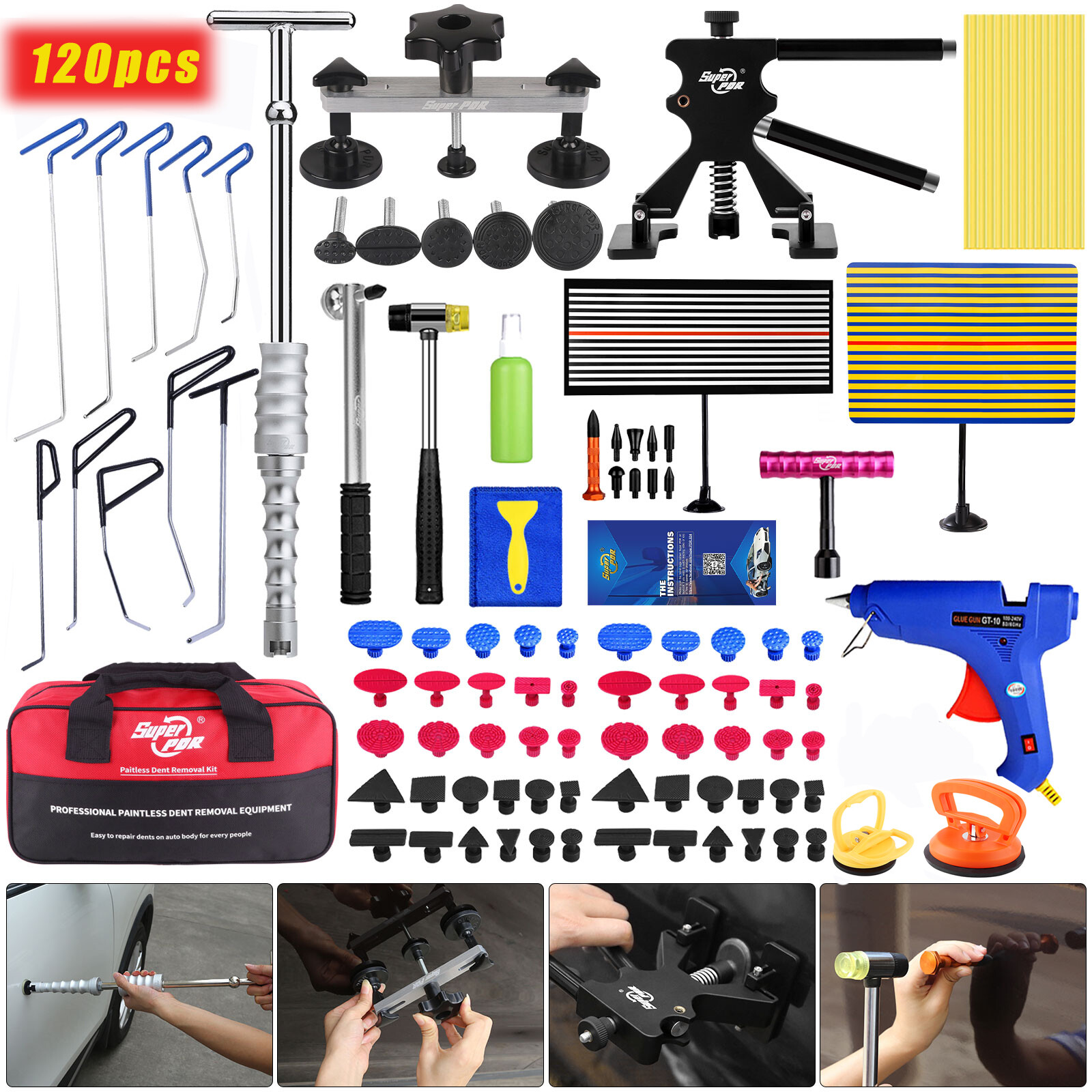 120pcs PDR Dent Repair Kit Paintless Dent Removal Tools Dent Puller Kit for Car