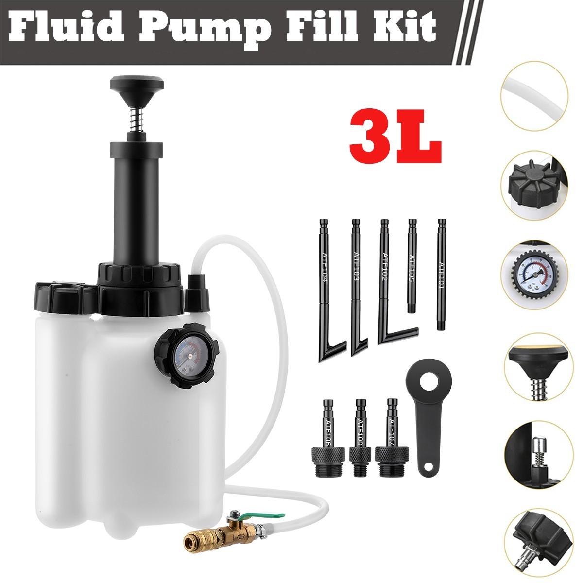 Transmission Oil Filling System Fluid Pump Manual Tool With 8pc ATF Adaptors 3L