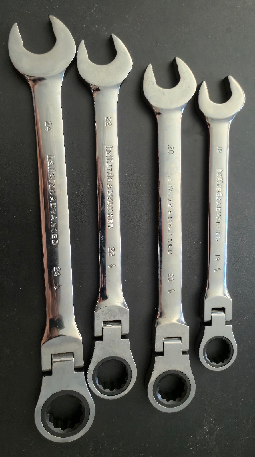 Halfords Advanced Flexi Spanners-Job lot of 4 Ratchet Spanners 19/20/22/24mm