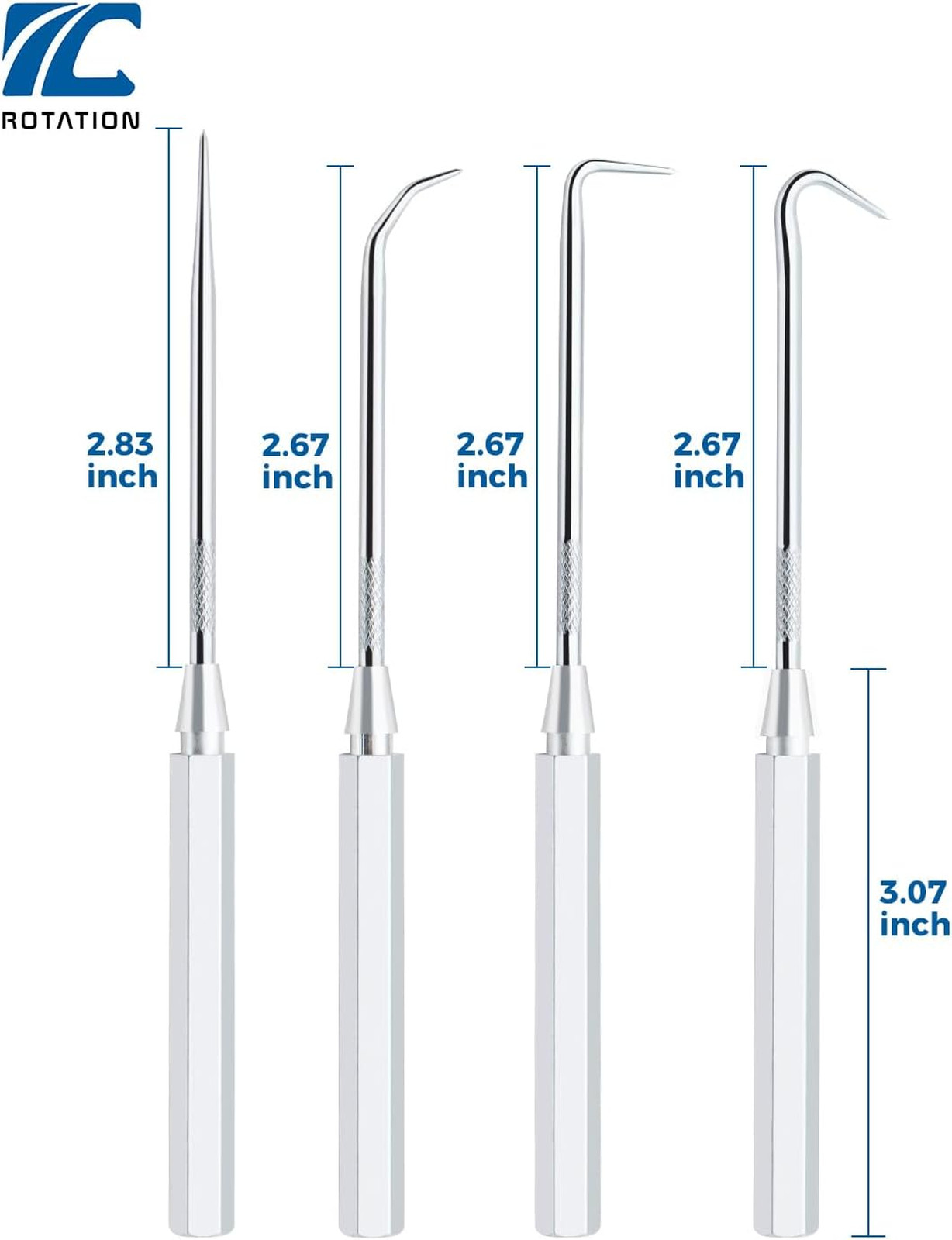 Precision Hook and Pick Set with Aluminum Handles, CR-V Steel Shafts, 4 Pieces