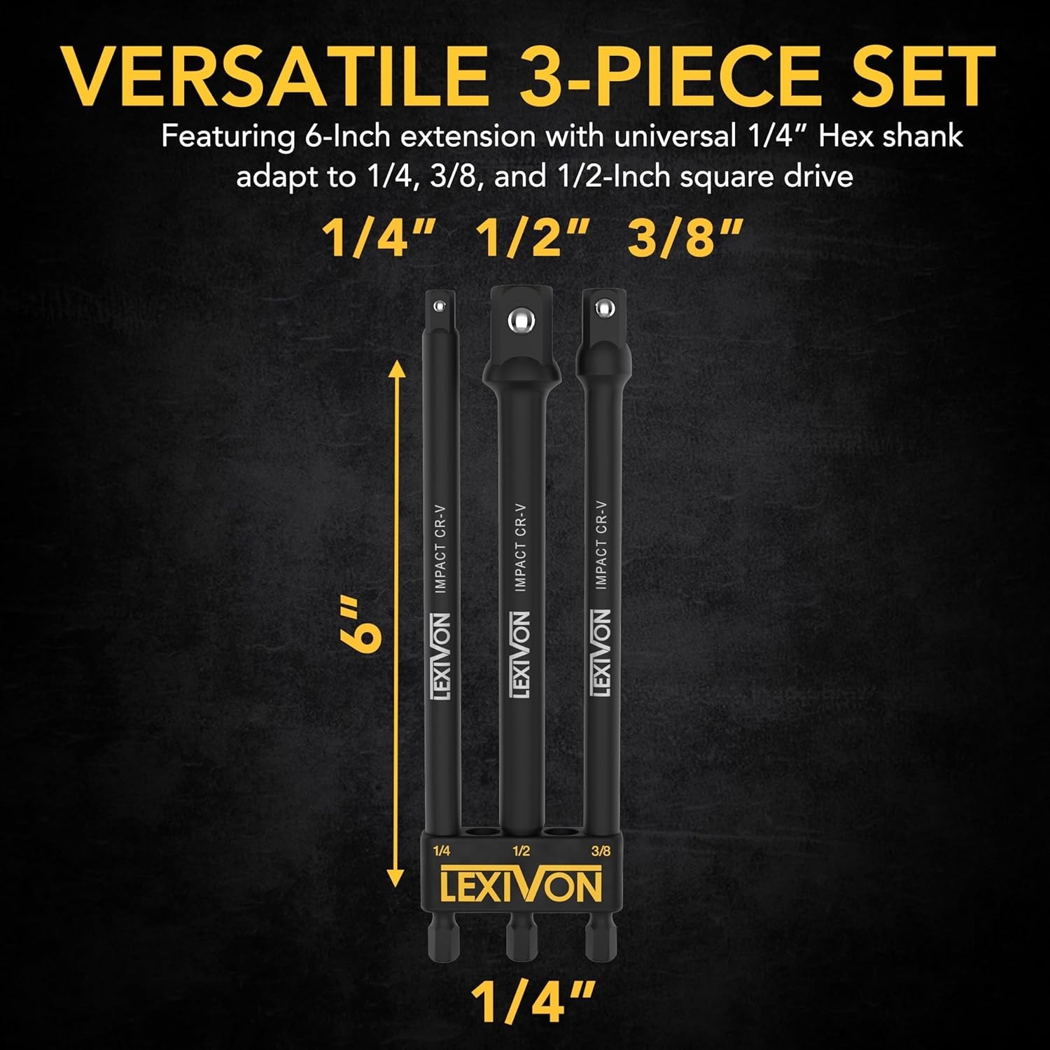 6-Inch Impact Socket Adapter Set for 1/4, 3/8, 1/2 Drive – Heavy-Duty Chrome …