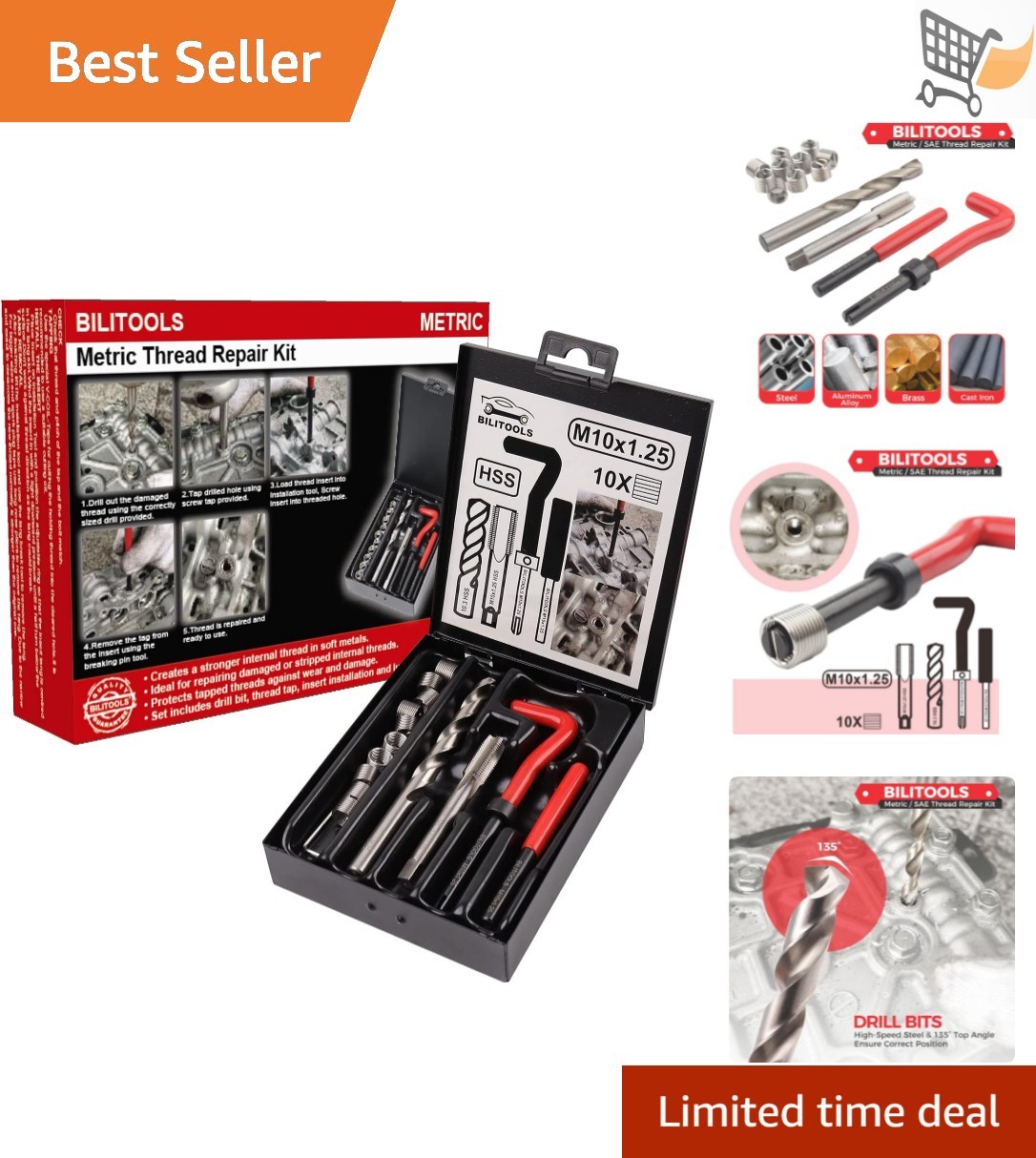 M10x1.25 Thread Repair Kit HSS Drill Helicoil Metric for Metal & Plastic