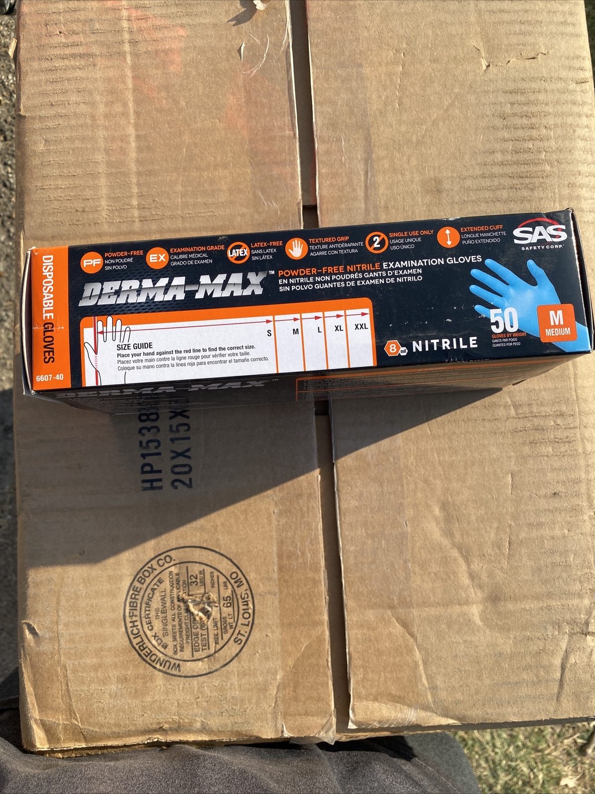 Gloves DERMA-MAX PF EX Powder-Free Exam Grade Nitrile M 50 pk 8 Mil SAS 6607-40