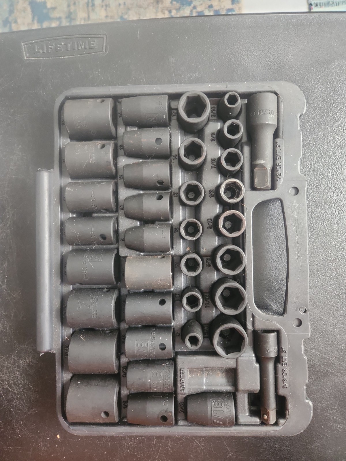 Pittsburgh Tools 36 Piece Impact Socket Set With Adapters Missing One.