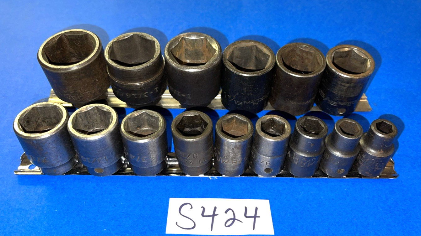 MAC TOOLS 15 PIECE 1/2 DRIVE SAE. SHORT IMPACT 6 POINT SOCKET SET 3/8 TO 1-1/4