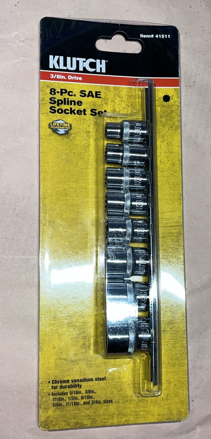 Klutch 3/8 Drive 8pc SAE Spline Socket Set 41511 Lifetime Warranty