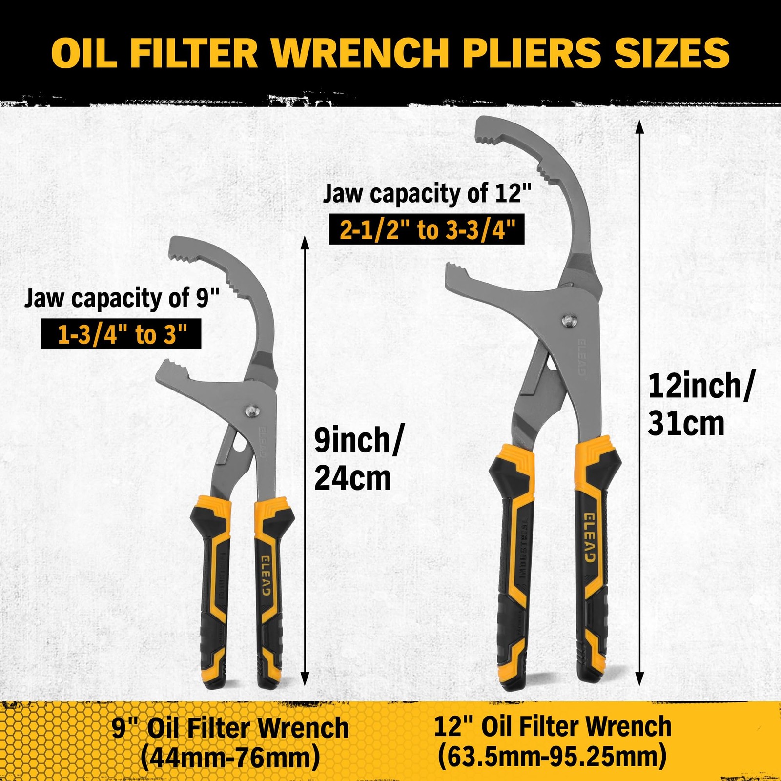 ELEAD Adjustable Oil Filter Wrench Set – 9″ & 12″ 2-Piece Set, Black & Yellow
