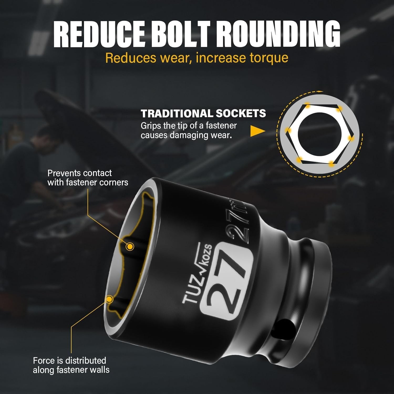 Durable 1/2 Inch Drive 27mm Shallow Impact Socket – Corrosion-Resistant Design