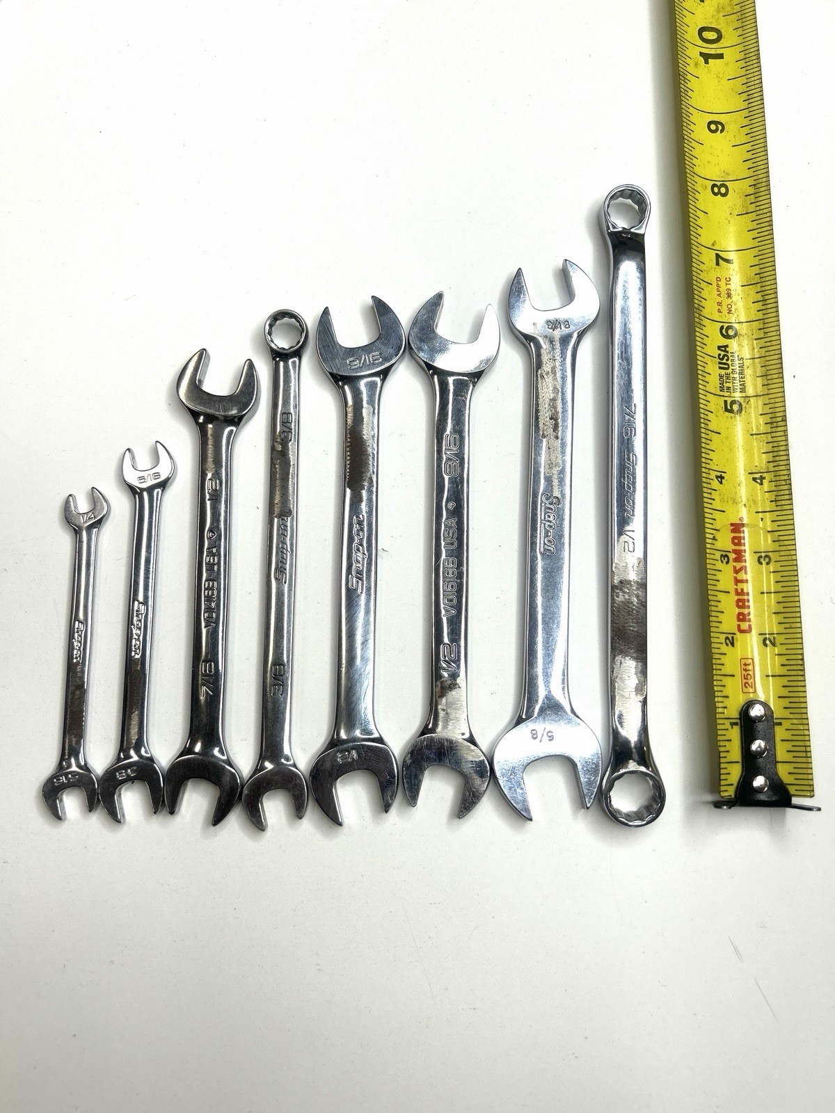 Snap-on SAE Open End Wrench Lot 1/4 5/16 3/8 7/16 1/2 9/16 5/8 A-6354