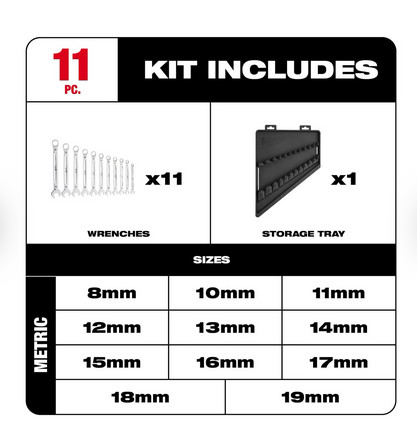 MILWAUKEE 11pc Metric Combination Wrench Set 48-22-9511