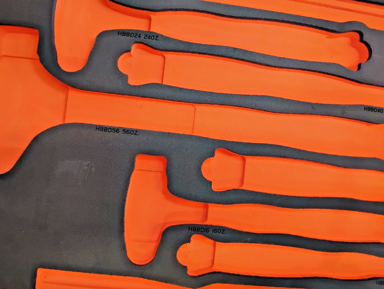 Snap-on Tools ORANGE FOAM ORGANIZER for 6pc Ball Peen Hammer Set FMHBBD028