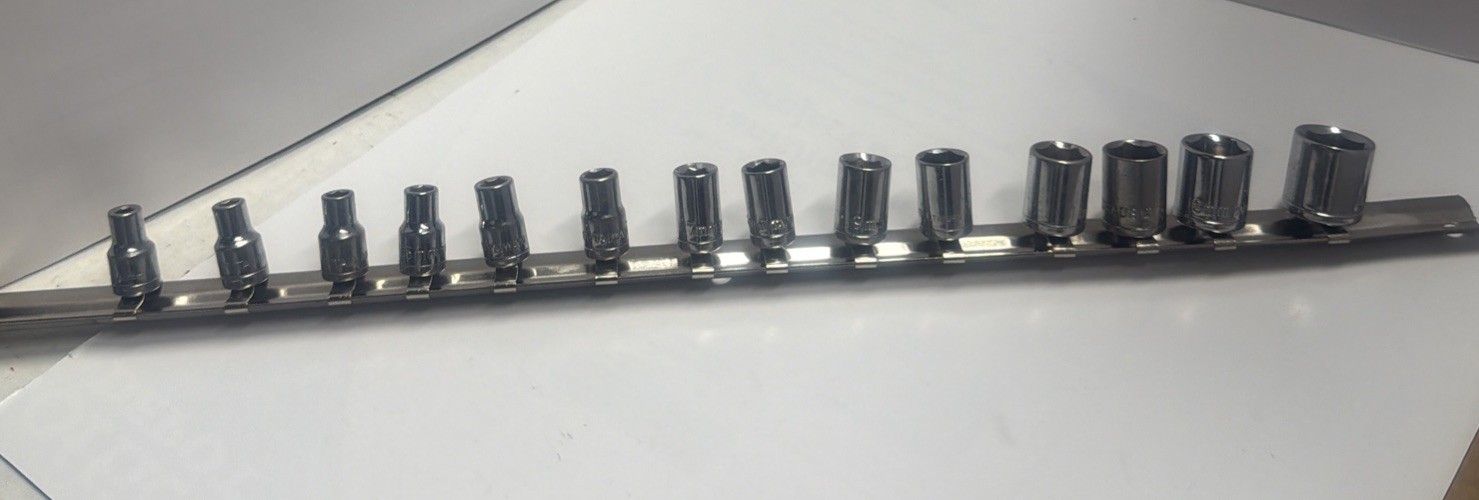 14 Piece 1/4” Drive 6 Point Socket Set Metric Chrome Finish 4mm-14mm. Taiwan