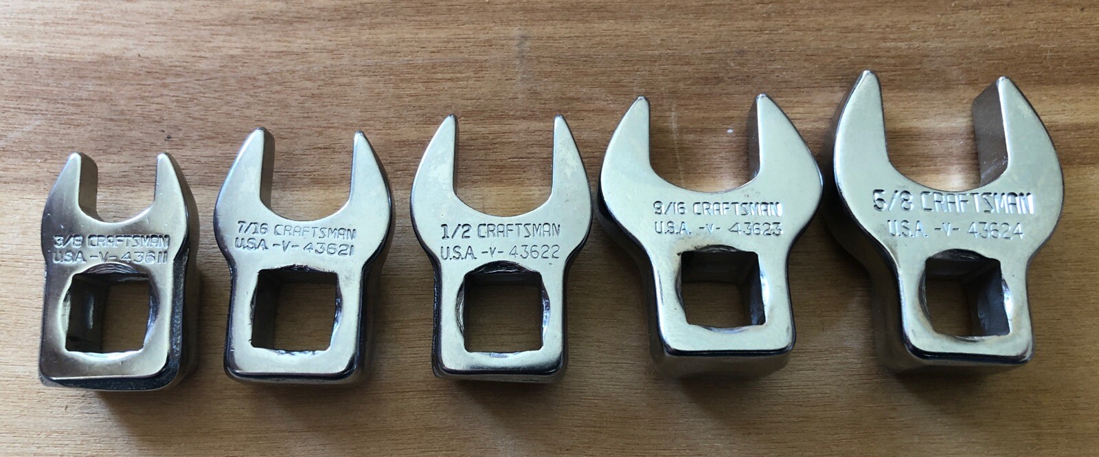5 Vintage Craftsman 3/8″ Drive Crowfoot Sockets 3/8 In. To 5/8 In. Made In USA