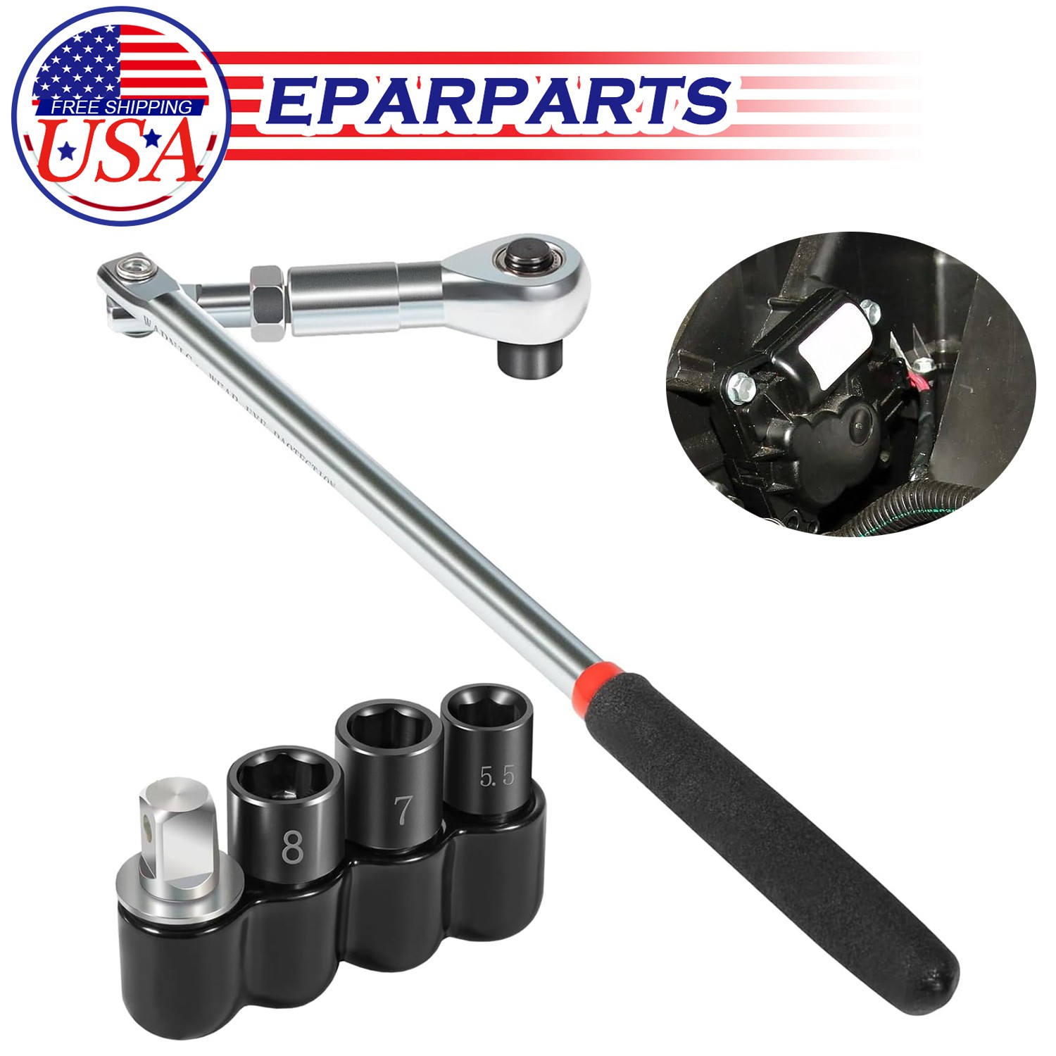 64180 Actuator Motor Tool Set W/5.5mm 7mm 8mm Socket & 1/4″ Square Drive Adapter