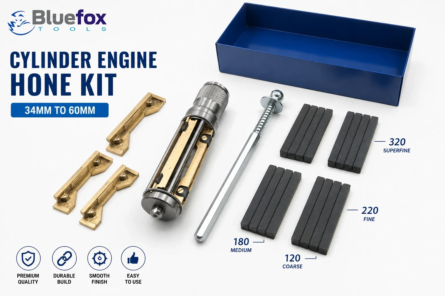 NEW CYLINDER ENGINE HONE KIT 34mm to 60 mm Honing Machine + 4 Set Honing Stones