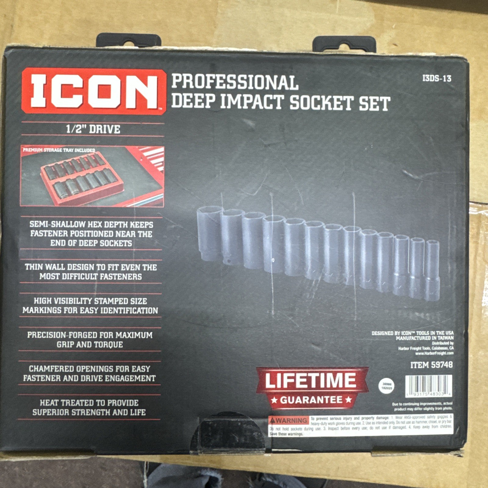 ICON Deep Impact Socket Set 1/2″ Drive SAE 6 Point 13 Pc. 7/16” To 1-1/4” – New