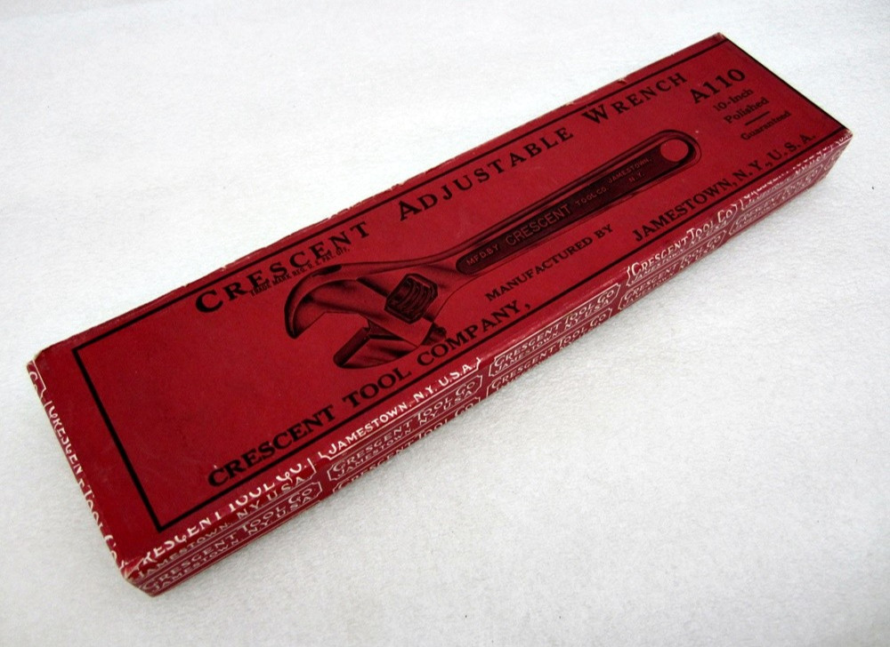 Vintage Crescent Tool Co 10″ Adjustable Wrench Box A110 Jamestown NY USA