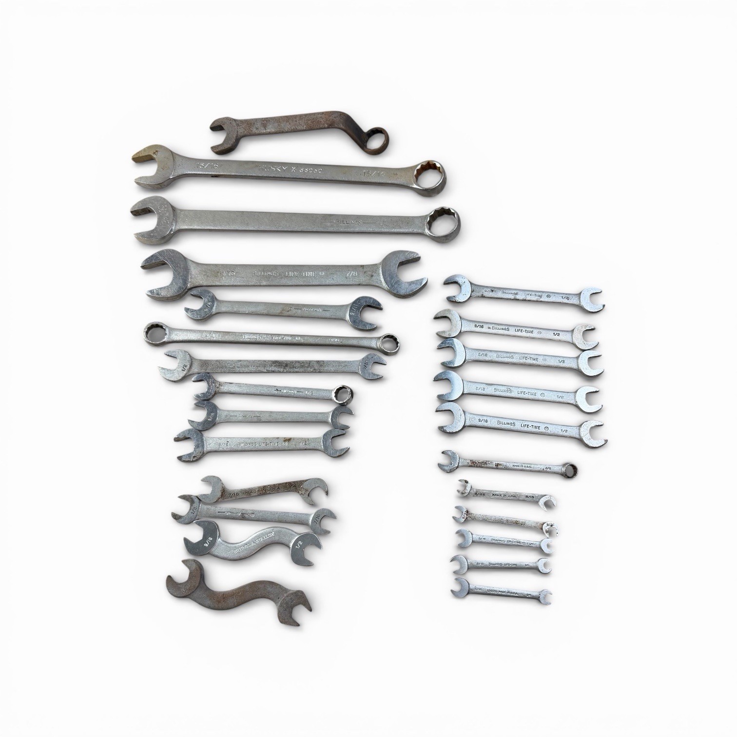 25 Lot Billings + Husky SAE Wrenches Various Sizes Combination, Open, S, Off Set