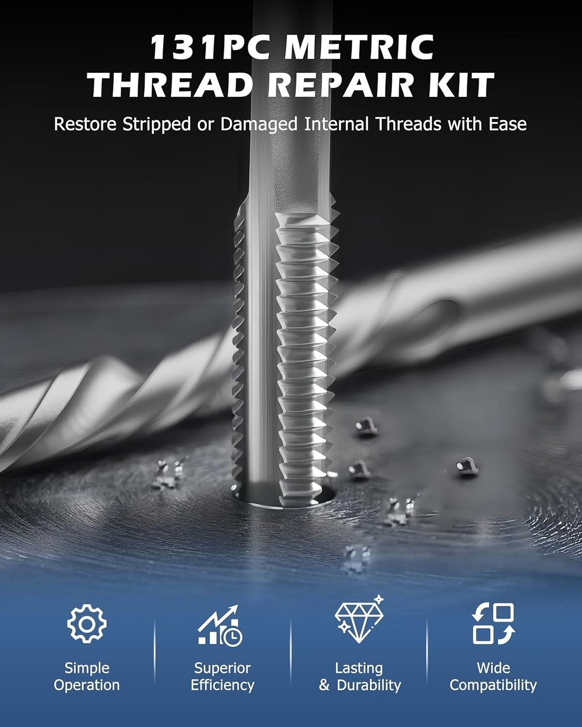 131Pcs Metric Helicoil Thread Repair Kit, HSS Drill Heli Coil Repair | M5-M12…