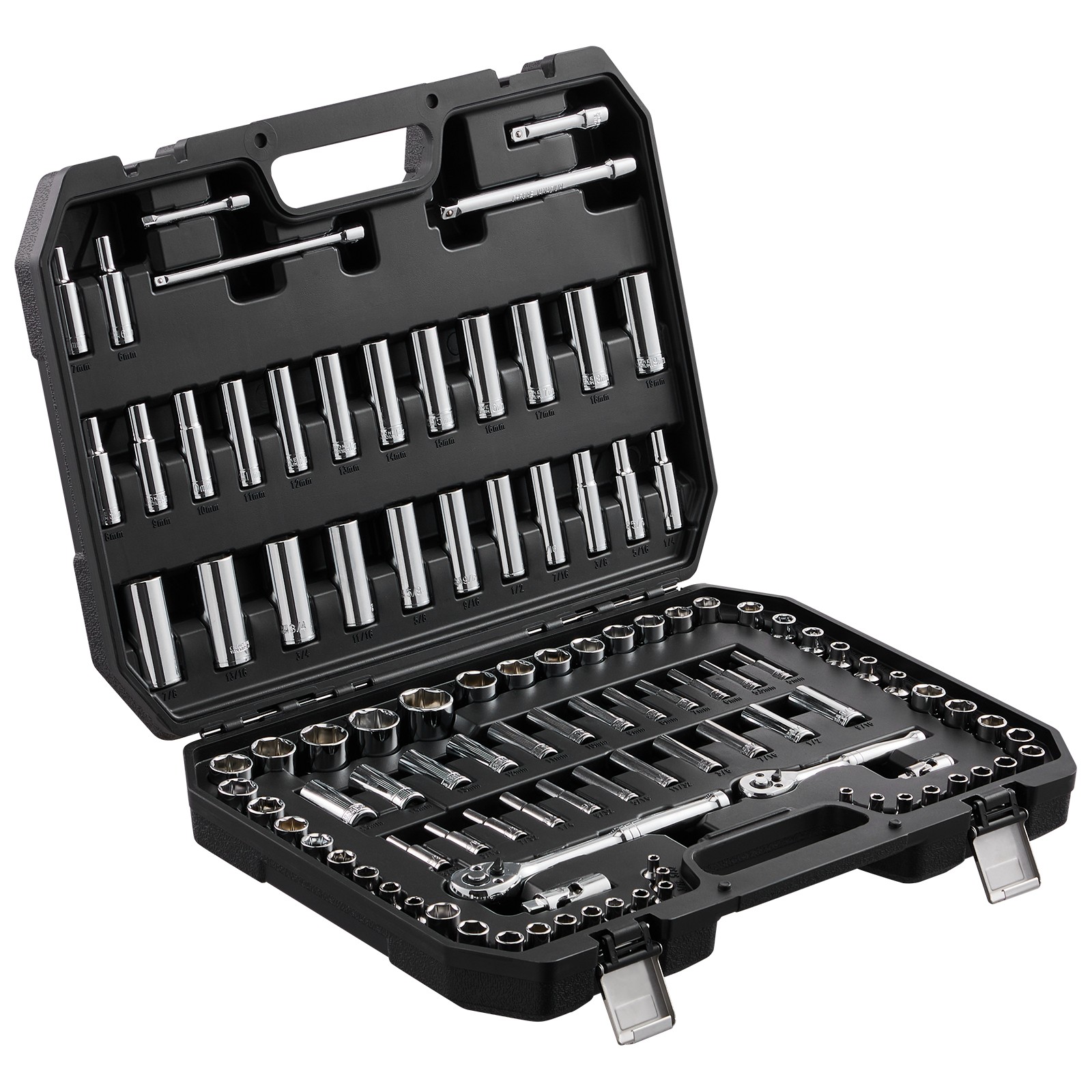 VEVOR 106 Pcs Socket Set 1/4in 3/8in Drive Socket and Ratchet Set 6-Point Tool