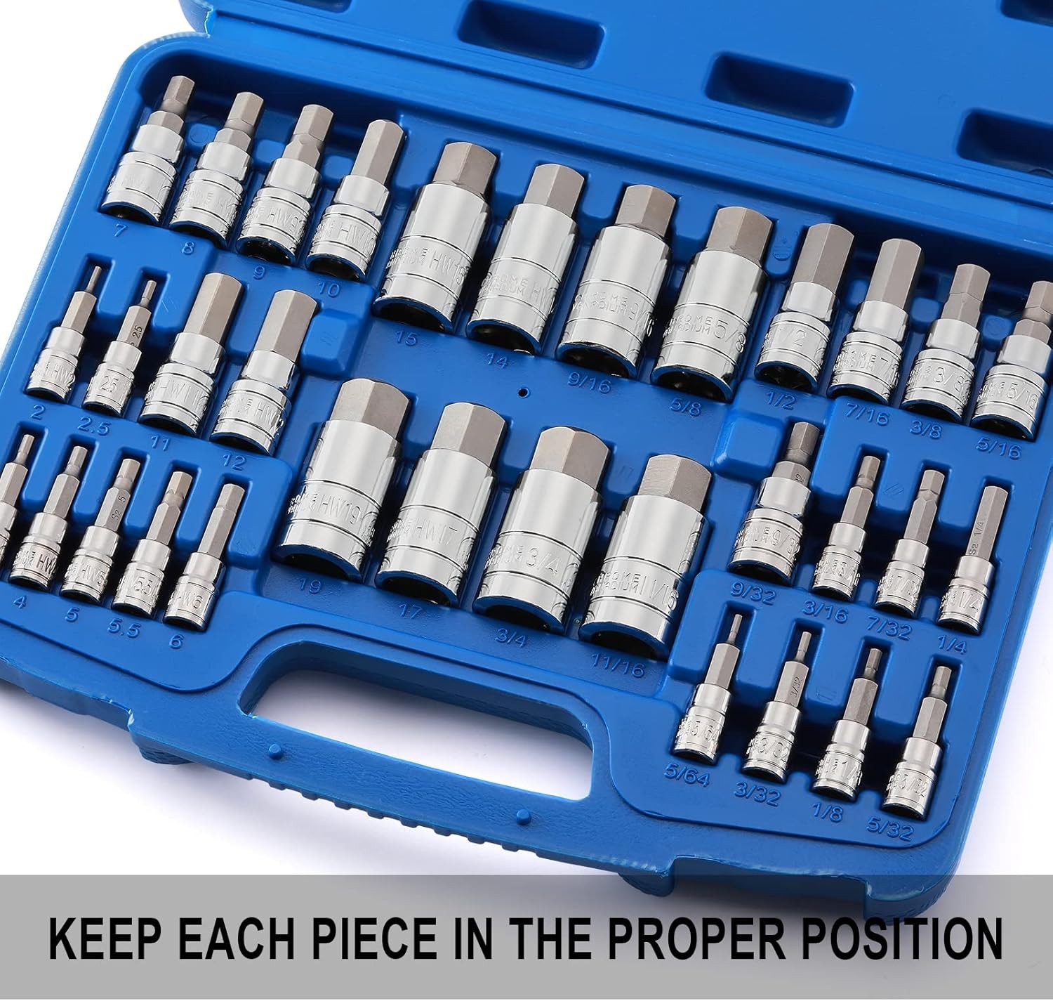 33PCS Hex Bit Socket Set, 1/4, 3/8 and 1/2 Drive, SAE and Metric Allen Socket