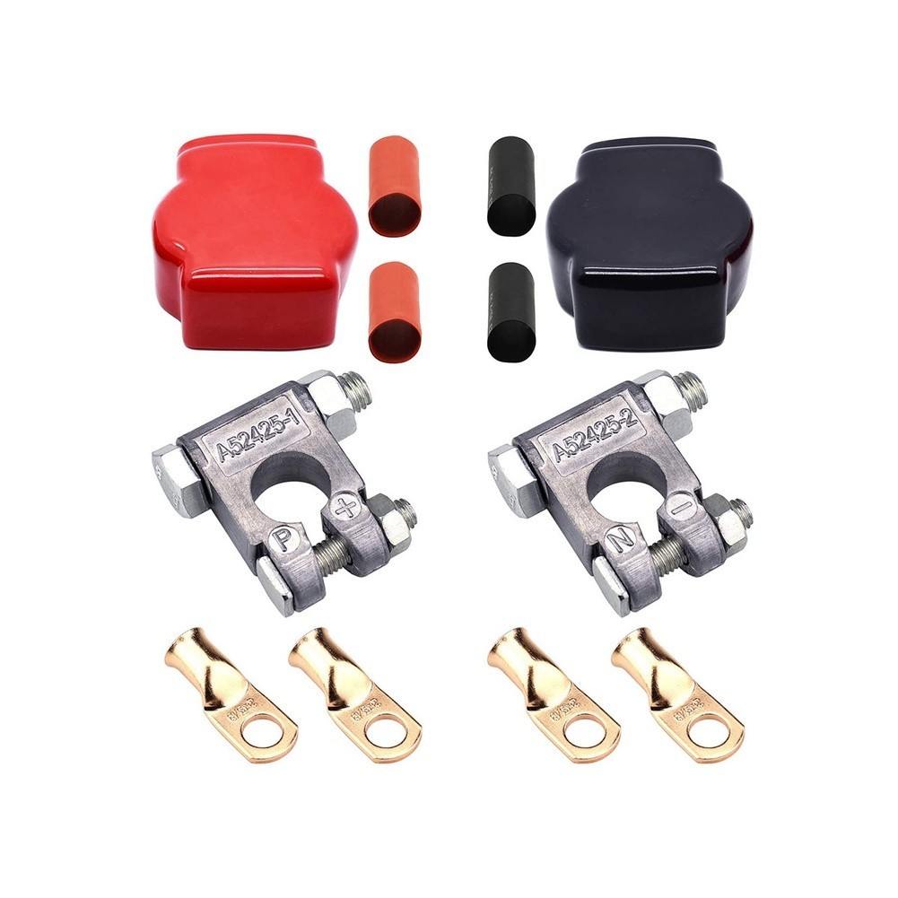 2PCS Zinc Alloy Battery Clamps with 4 Terminals 2 Sleeves 4 Heat Shrink Tubes