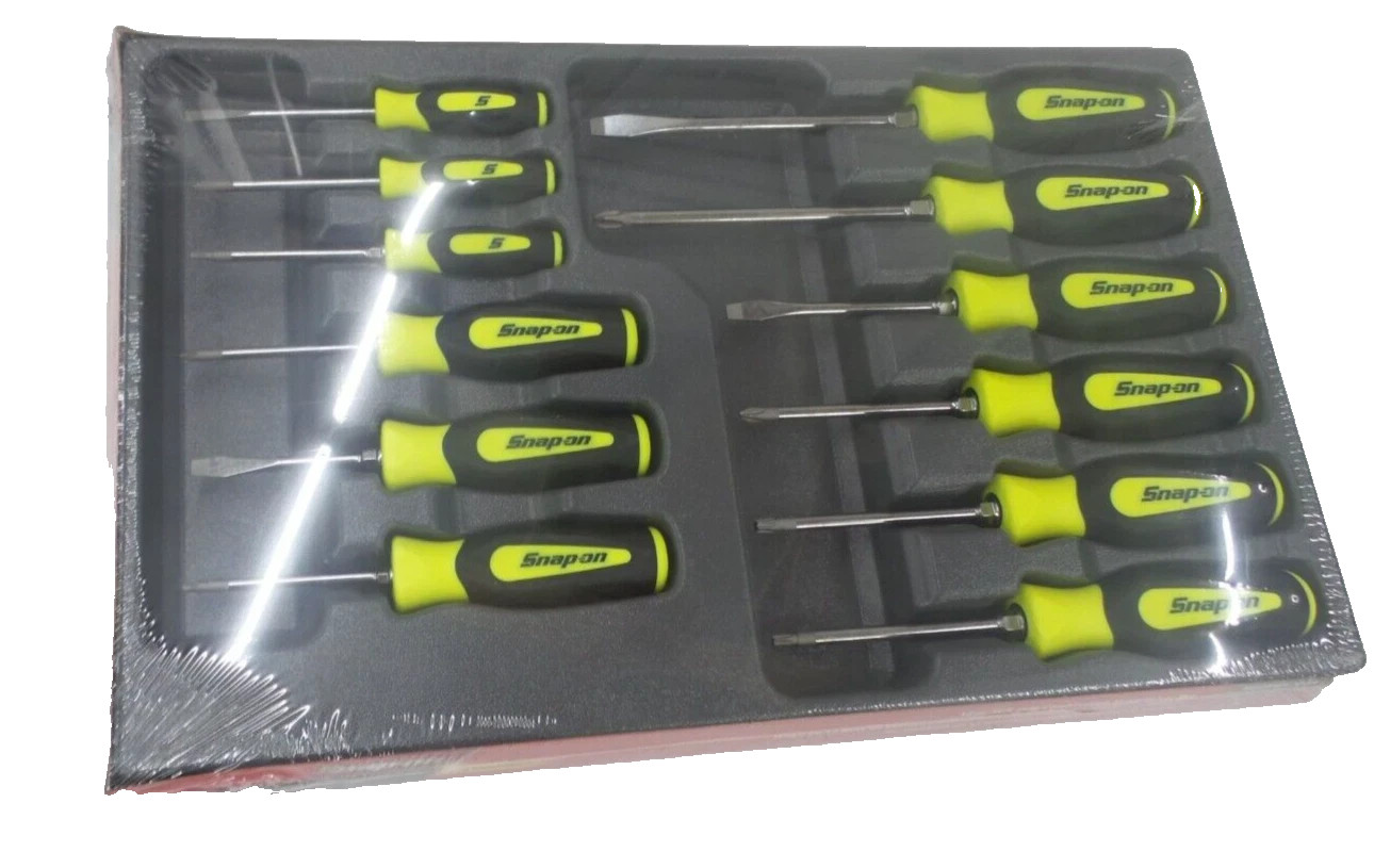 Snap-On sgdxw120bh 12 pc soft grip combination screwdriver set hi-viz NEW USA