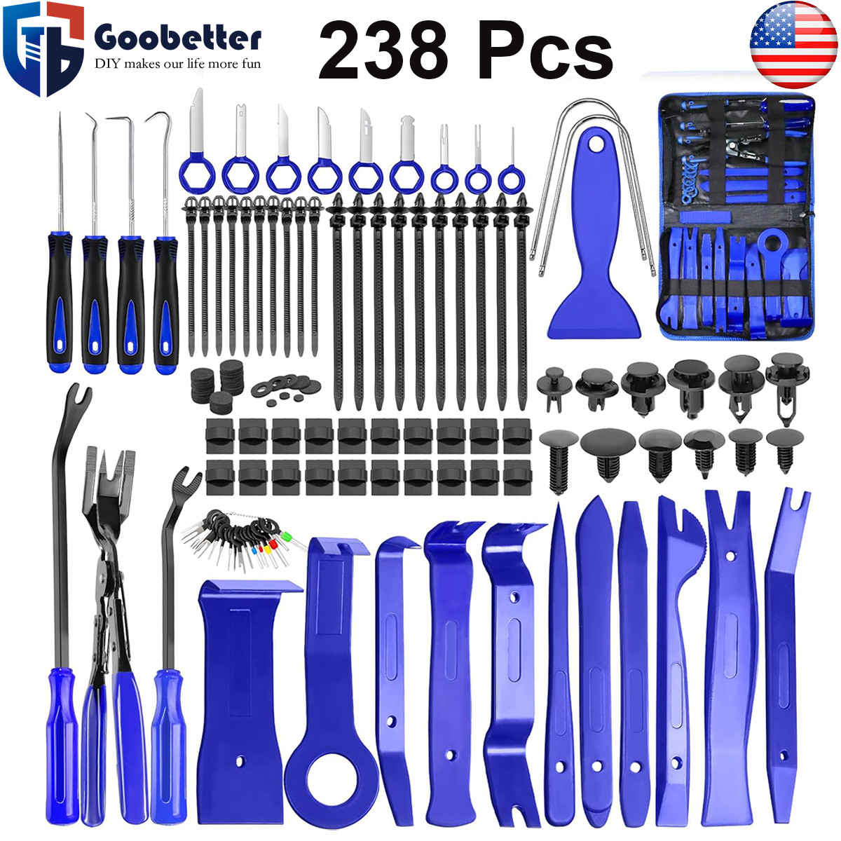 238 Piece Car Door Plastic Trim Panel Dash Installation Removal Pry Tool Kit Set
