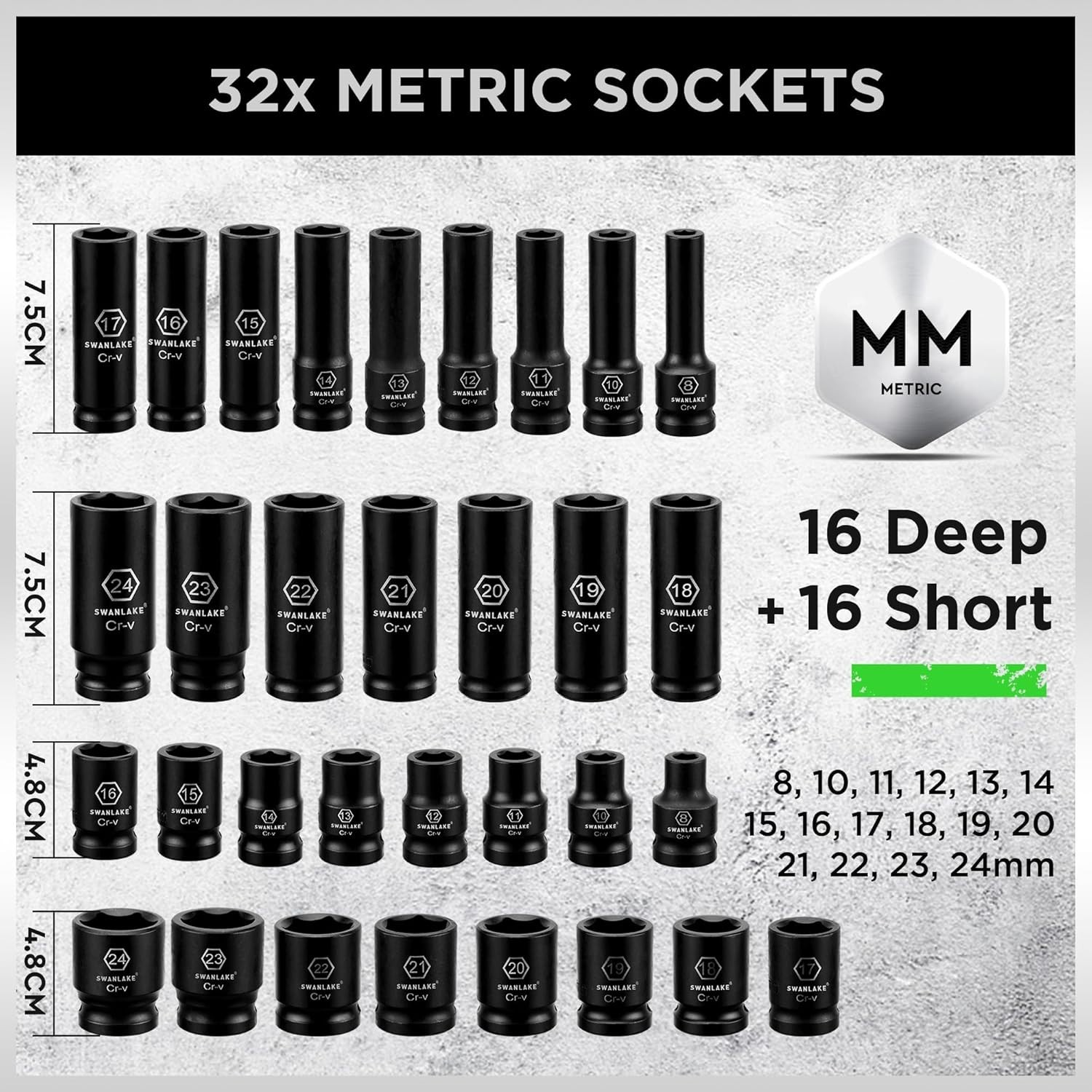 SWANLAKE 66-Piece Impact Socket Set – Robust CR-V Construction & Organization