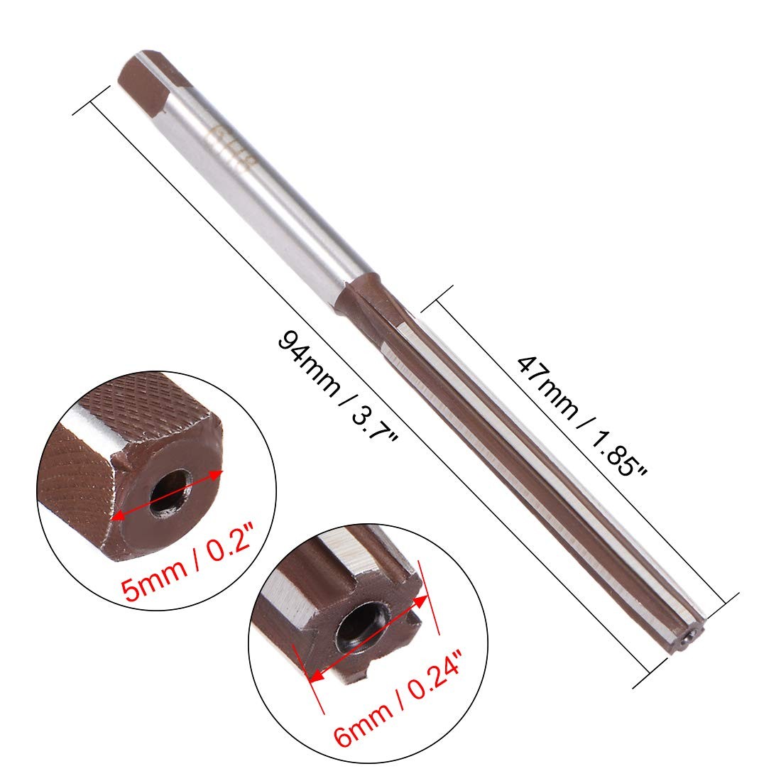 uxcell Hand Reamer 6mm Alloy Tool Steel H8 6 Straight Flutes Milling