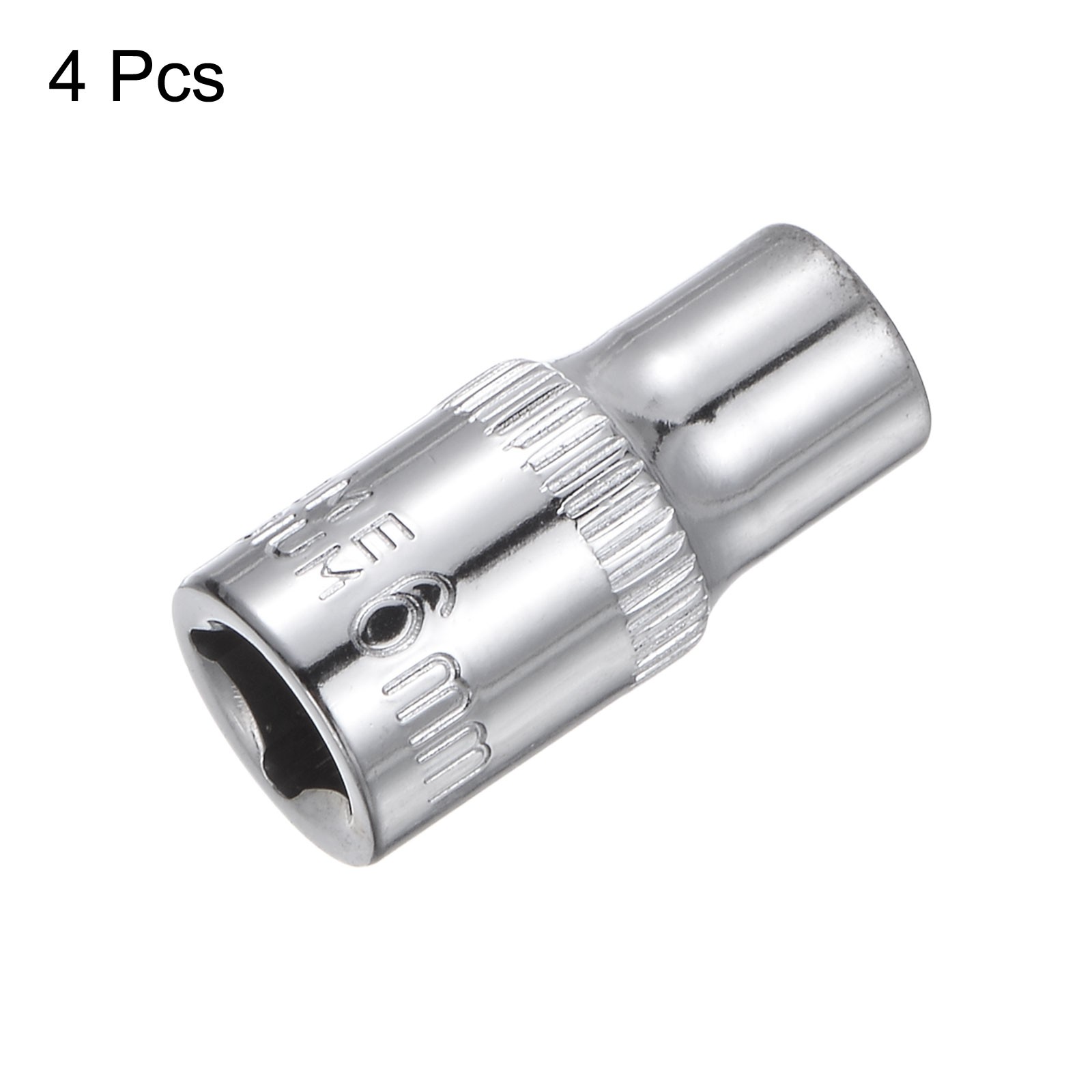 4Pcs 1/4-inch Drive 6mm Steel Chrome Plated 6-Point Shallow Socket