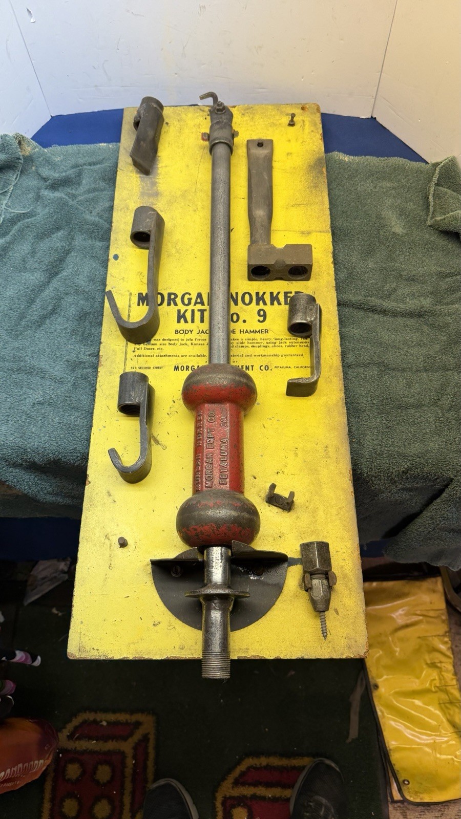 Vtg Morgan Manufacturing No.9 Nokker Kit Mounted on Board Slide Hammer Auto Body