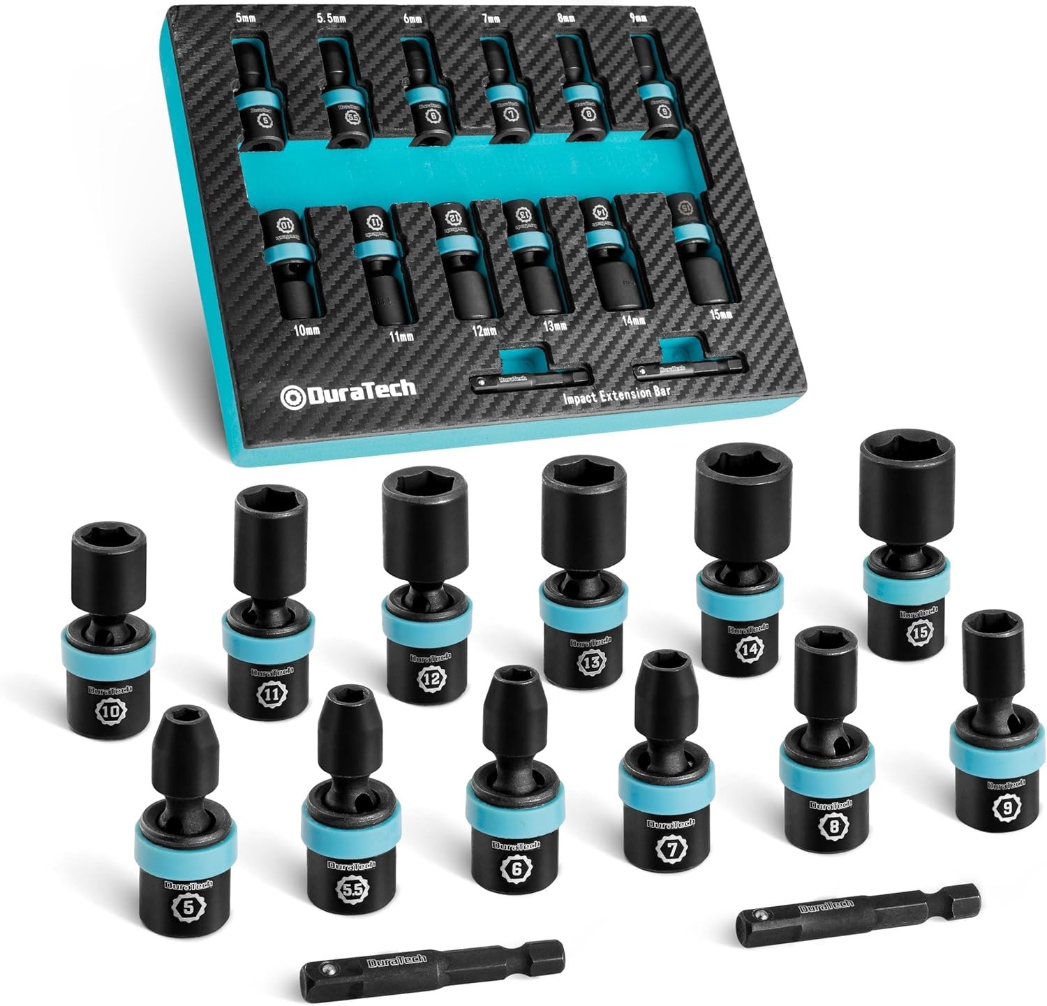 High-Quality 14-Piece Impact Socket Set with Laser-Etched Markings & Extensions