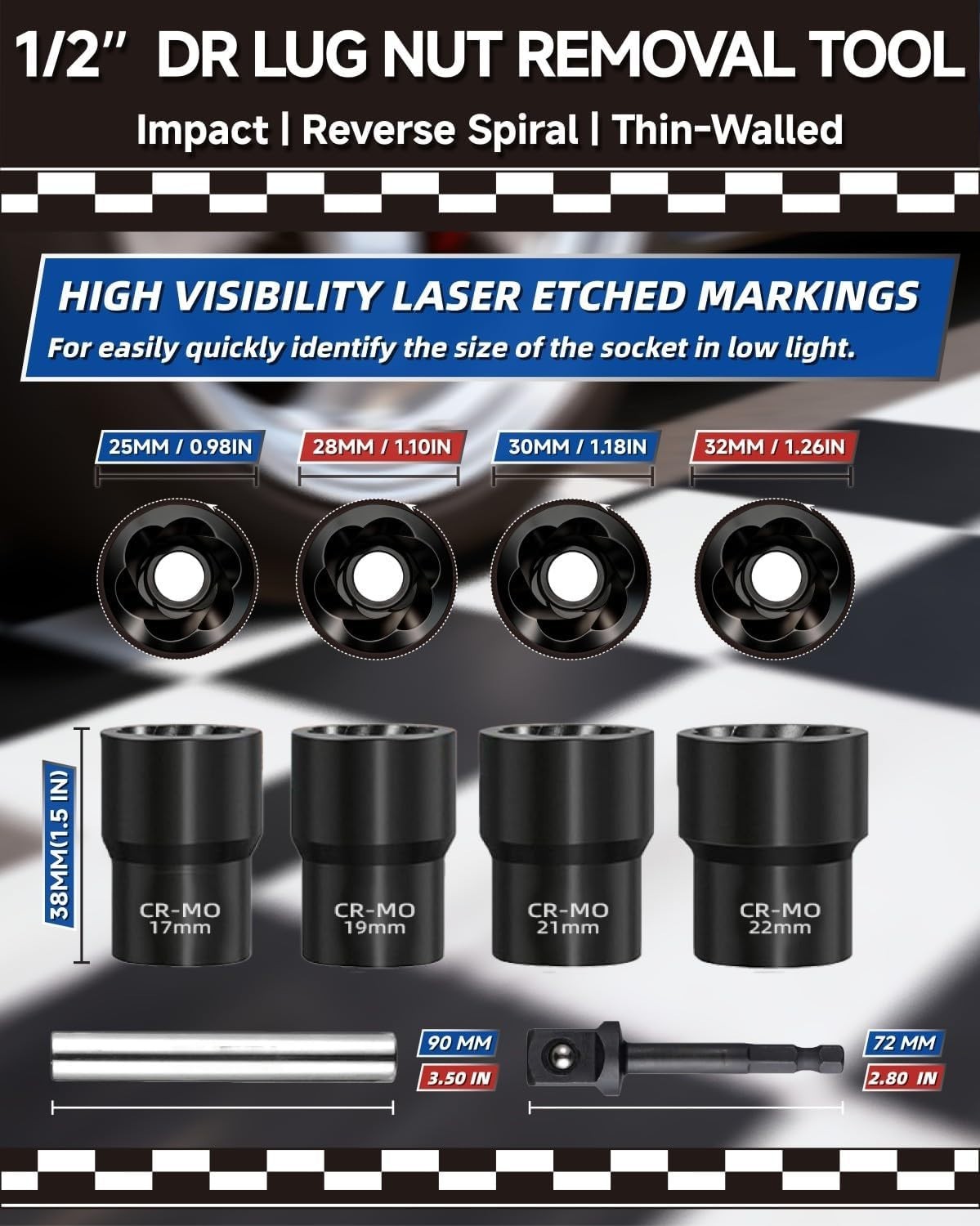 6-Piece Lug Nut Extractor Set – Impact Socket Wrench for Stripped Bolts