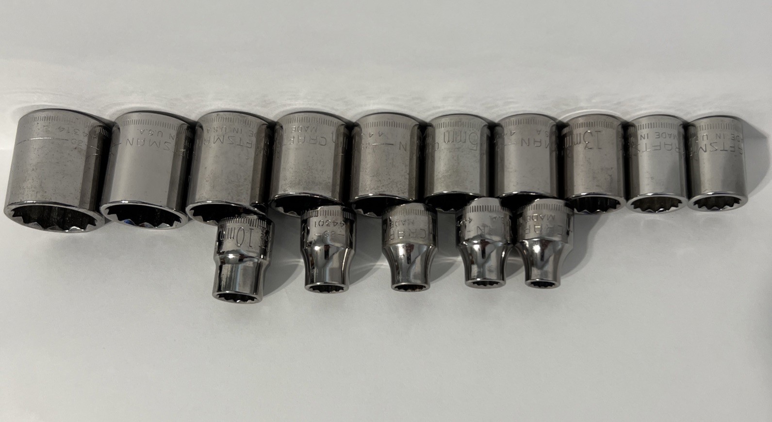 Craftsman 15pc Metric Shallow Socket Set 3/8” Drive, 12 Pt, 6-19mm & 21mm Vtg