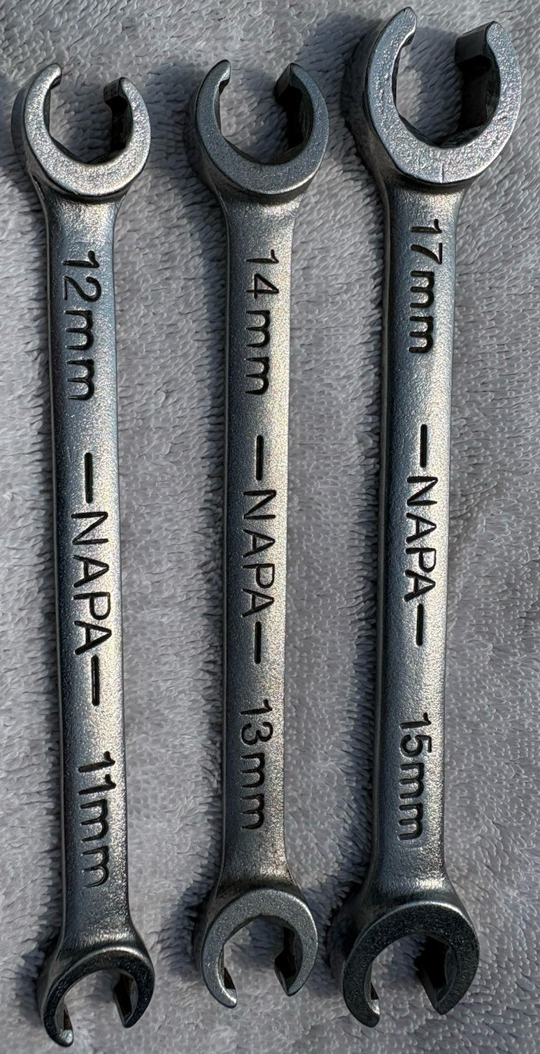 NAPA Tools Metric Double Flare Nut Line Wrench Set 11mm-15mm, 17mm 3pc USA- EUC