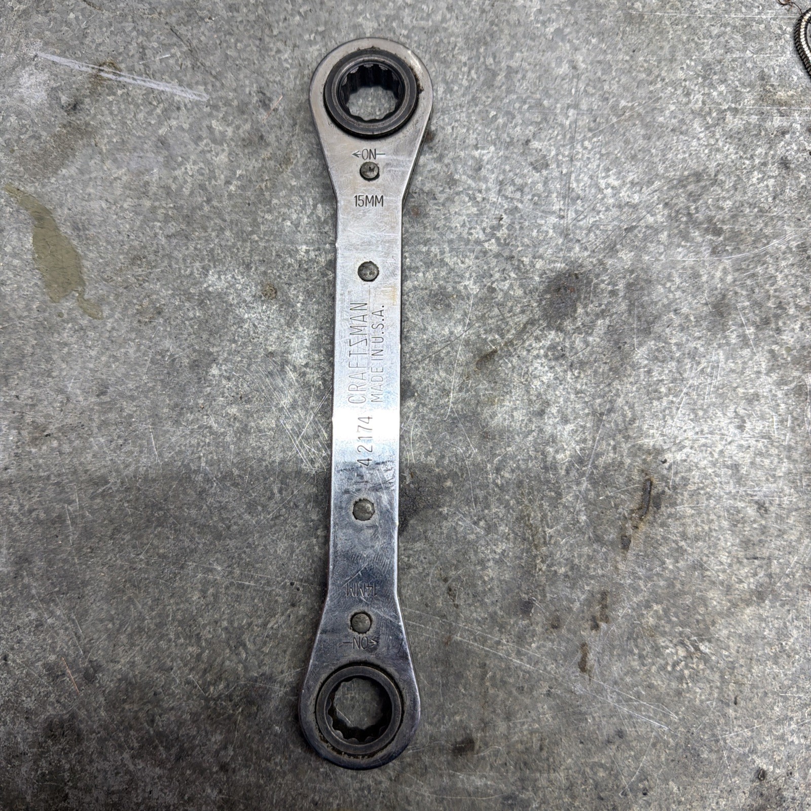 VTG Sears Craftsman Ratcheting Box Wrench 42174 Metric 15mm x 14mm 12pt USA Made