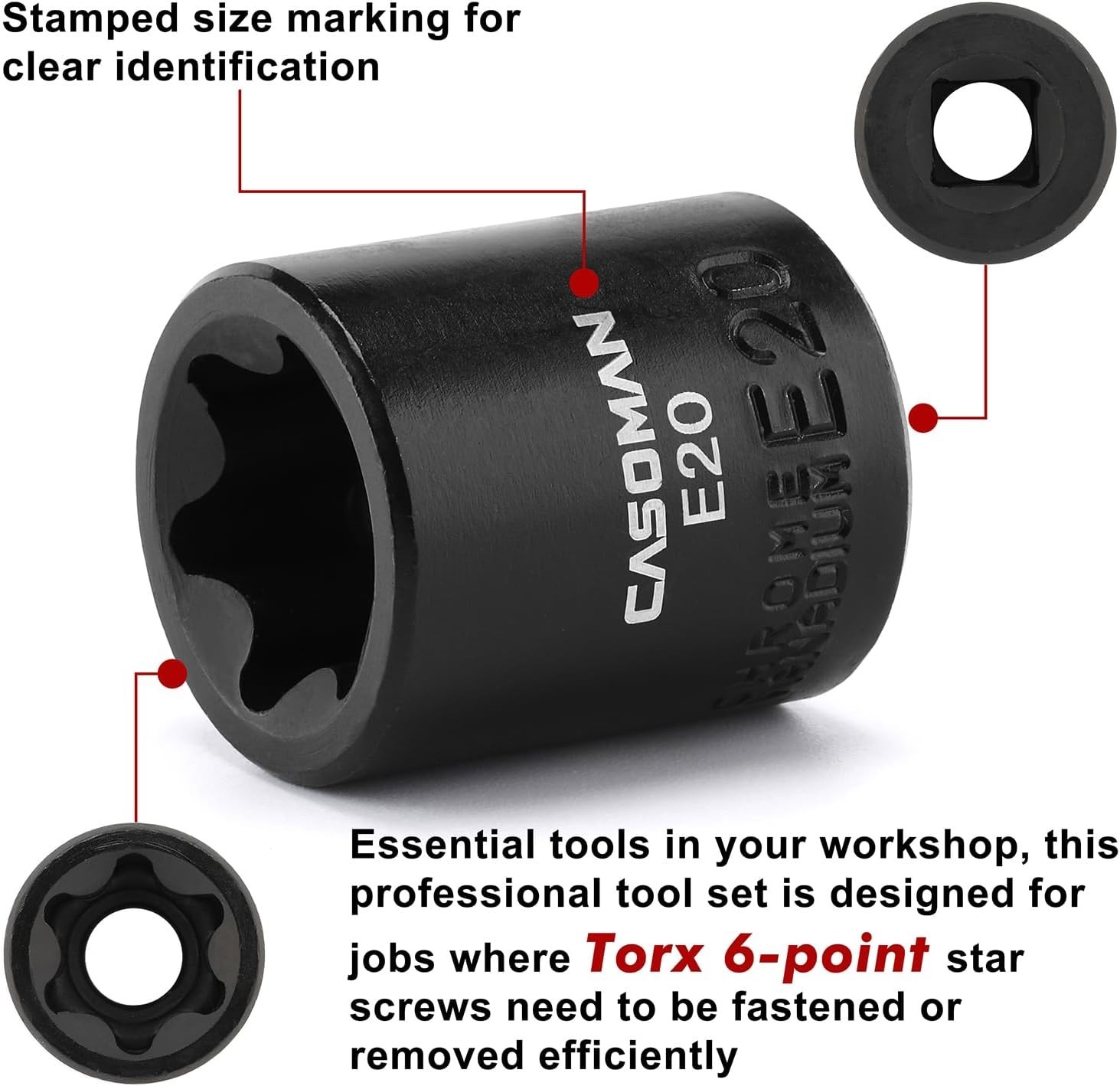 Durable 11PCS E-Torx Socket Set with Rail – High-Visibility & Heat-Treated Steel