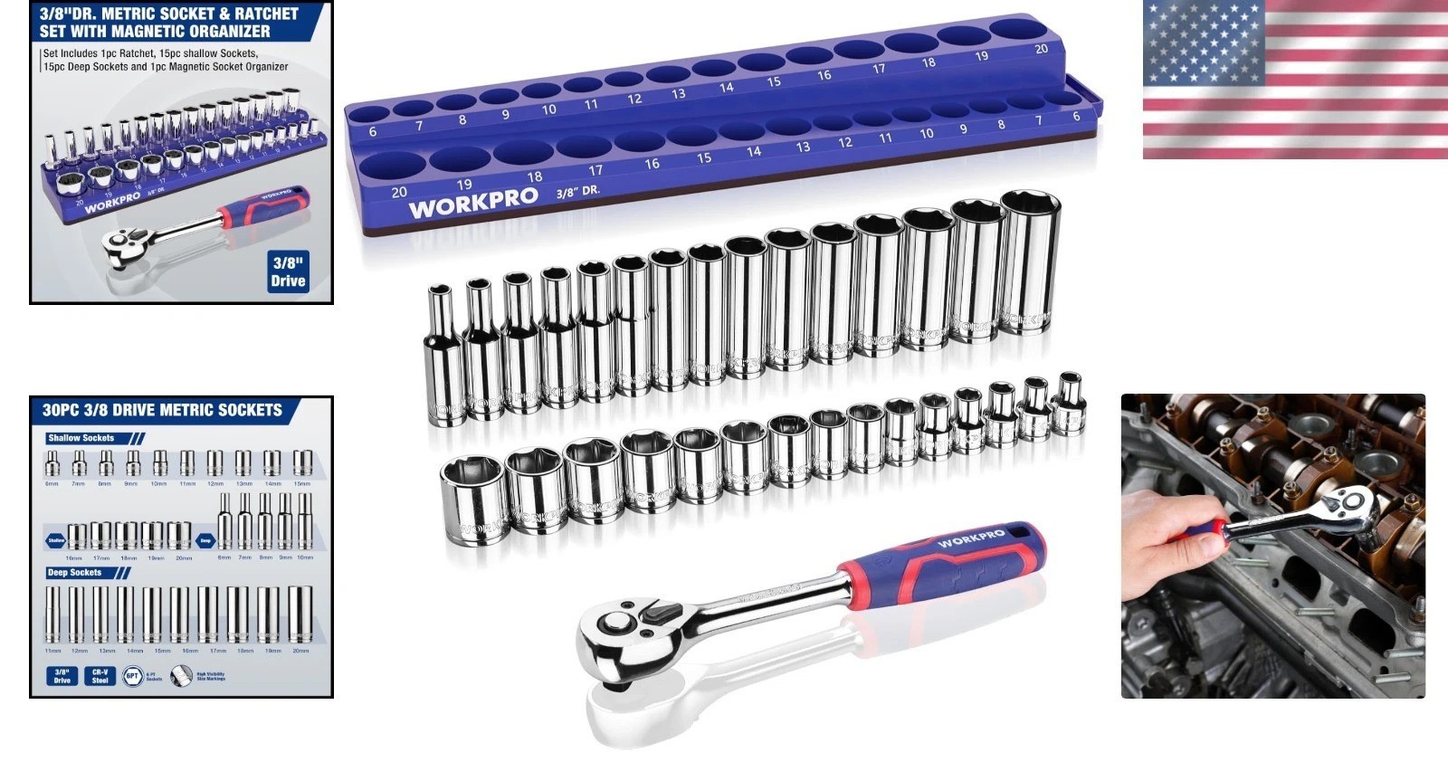 32-Piece 3/8-inch Drive Metric Sockets and Ratchet-Including 30 Metric Deep a…