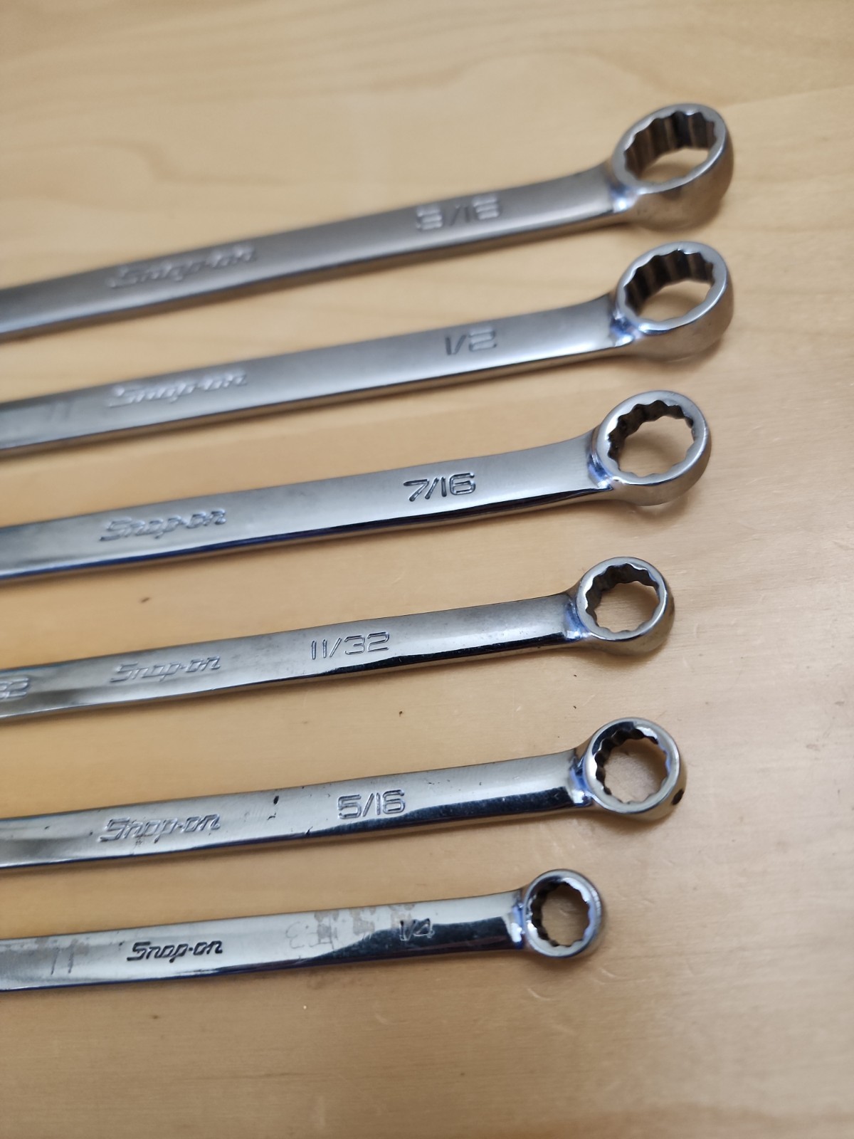 Lot Of 6 Snap-On Combo Wrenches 9/16″ 1/2″ 7/16″ 11/32″ 5/6″ 1/4″